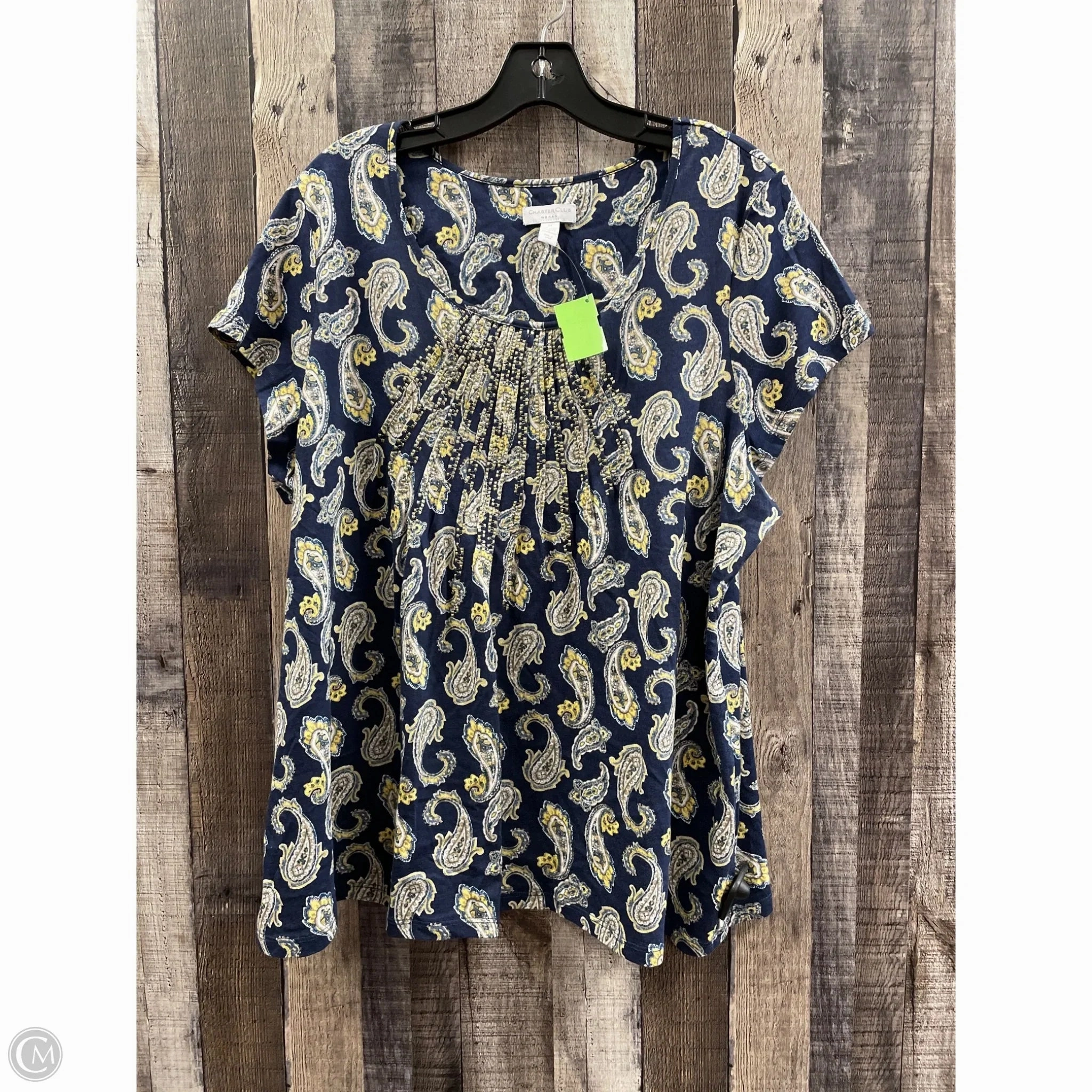 Top Short Sleeve By Cme In Navy, Size: 2x Bold Design Casual Look