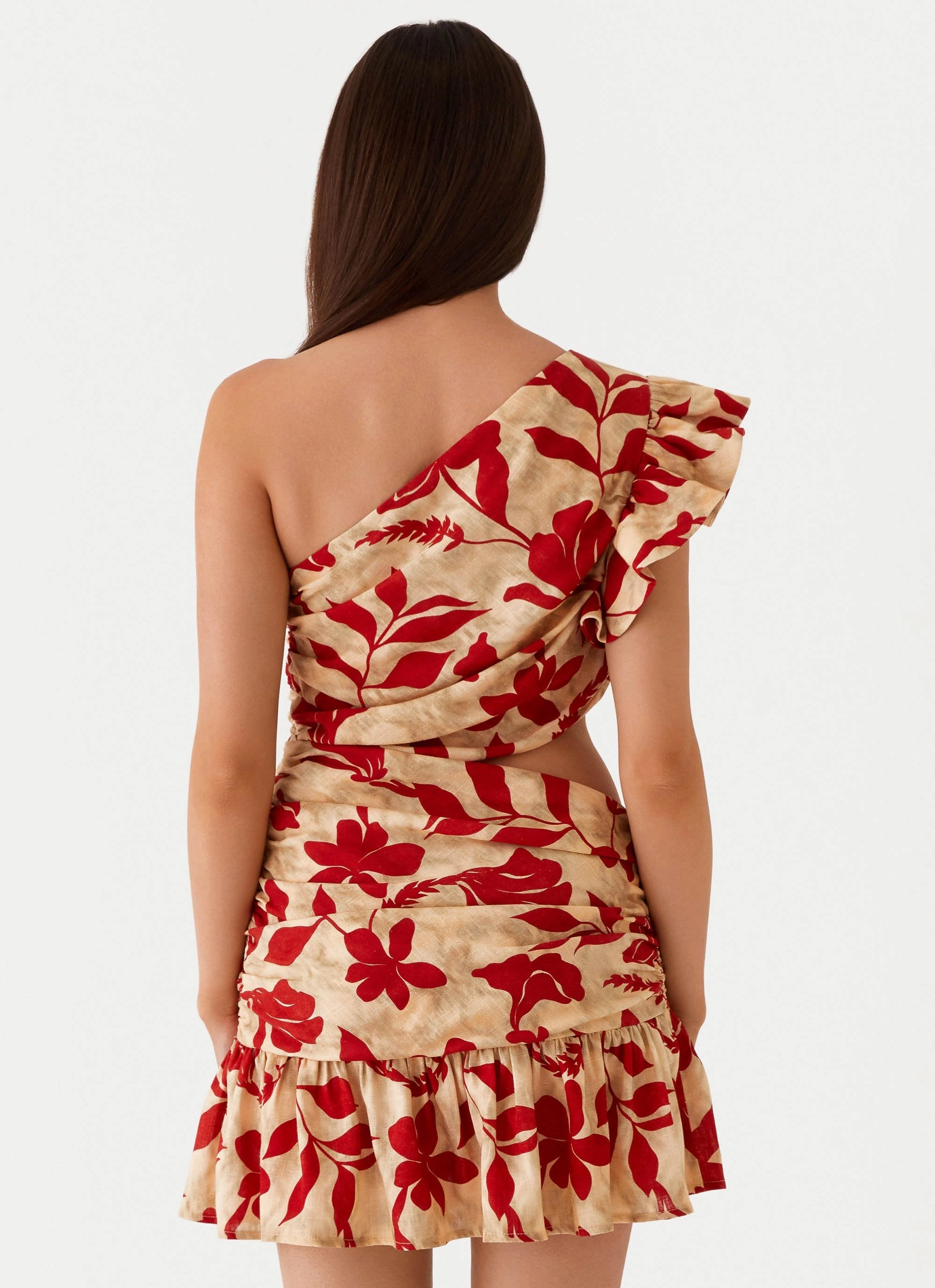 Natural Silhouette Gentle Shine Maisie Linen Mini Dress - Red Green Floral