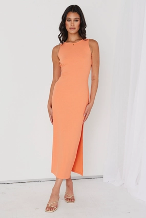 Cool Finish Quick Fit Malibu Orange Rib Twist Sleeveless Midi Dress