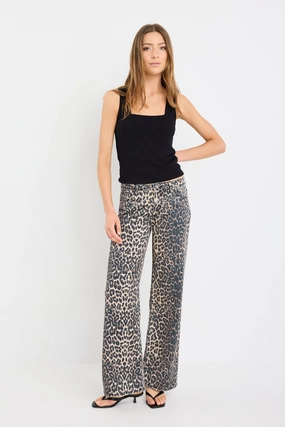 Manhattan Chocolate Animal Mid Rise Wide Leg Jeans Lightweight Fit Neutral Look