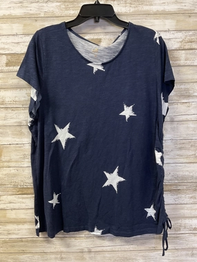 Non Shrink Material Top Ss By Belle By Kim Gravel In Blue, Size:2X