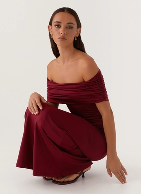 Maude Maxi Dress - Maroon Lace-Sleeve