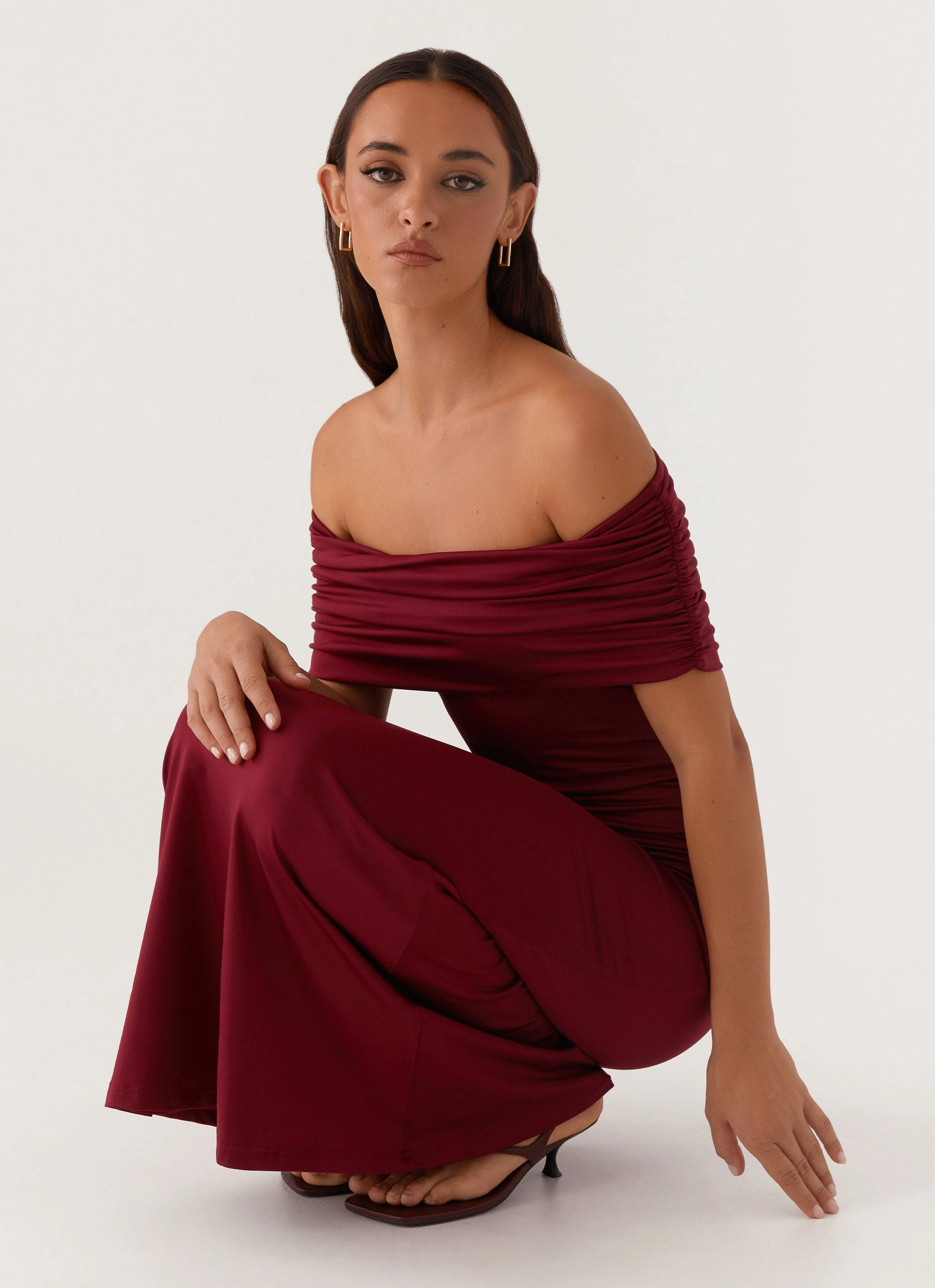 Maude Maxi Dress - Maroon Lace-Sleeve