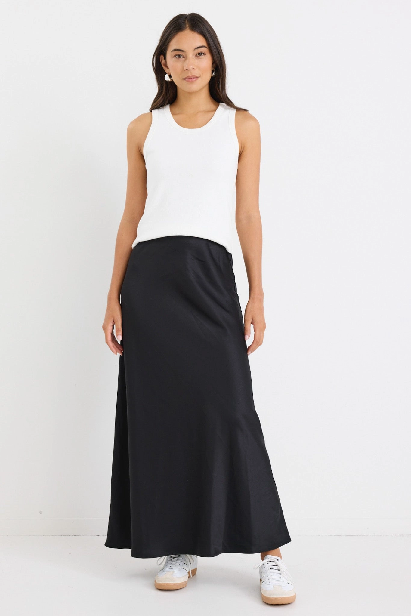 City Tones Prodigy Black Satin Bias Maxi Skirt