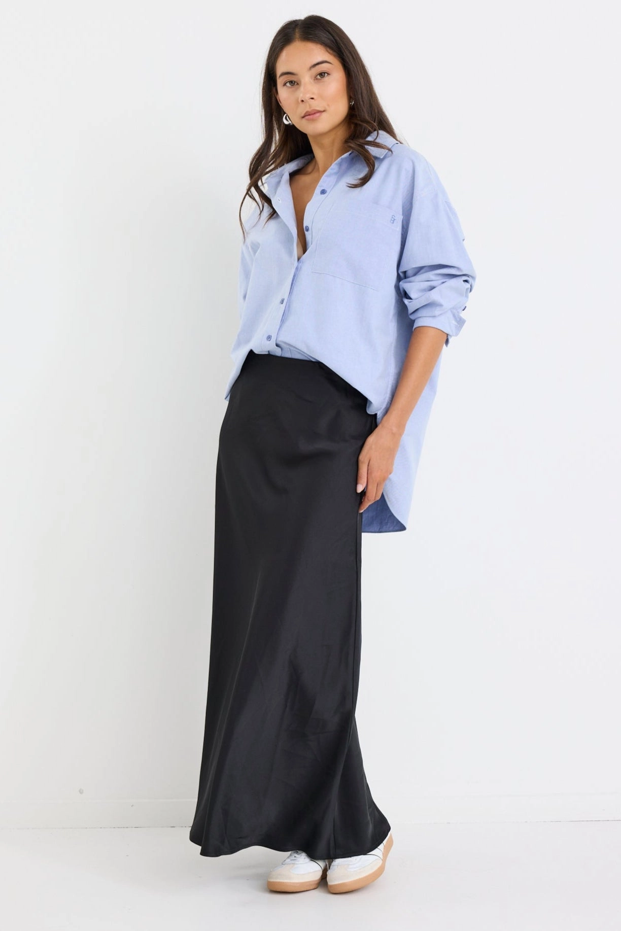 Family Celebration Prodigy Black Satin Bias Maxi Skirt