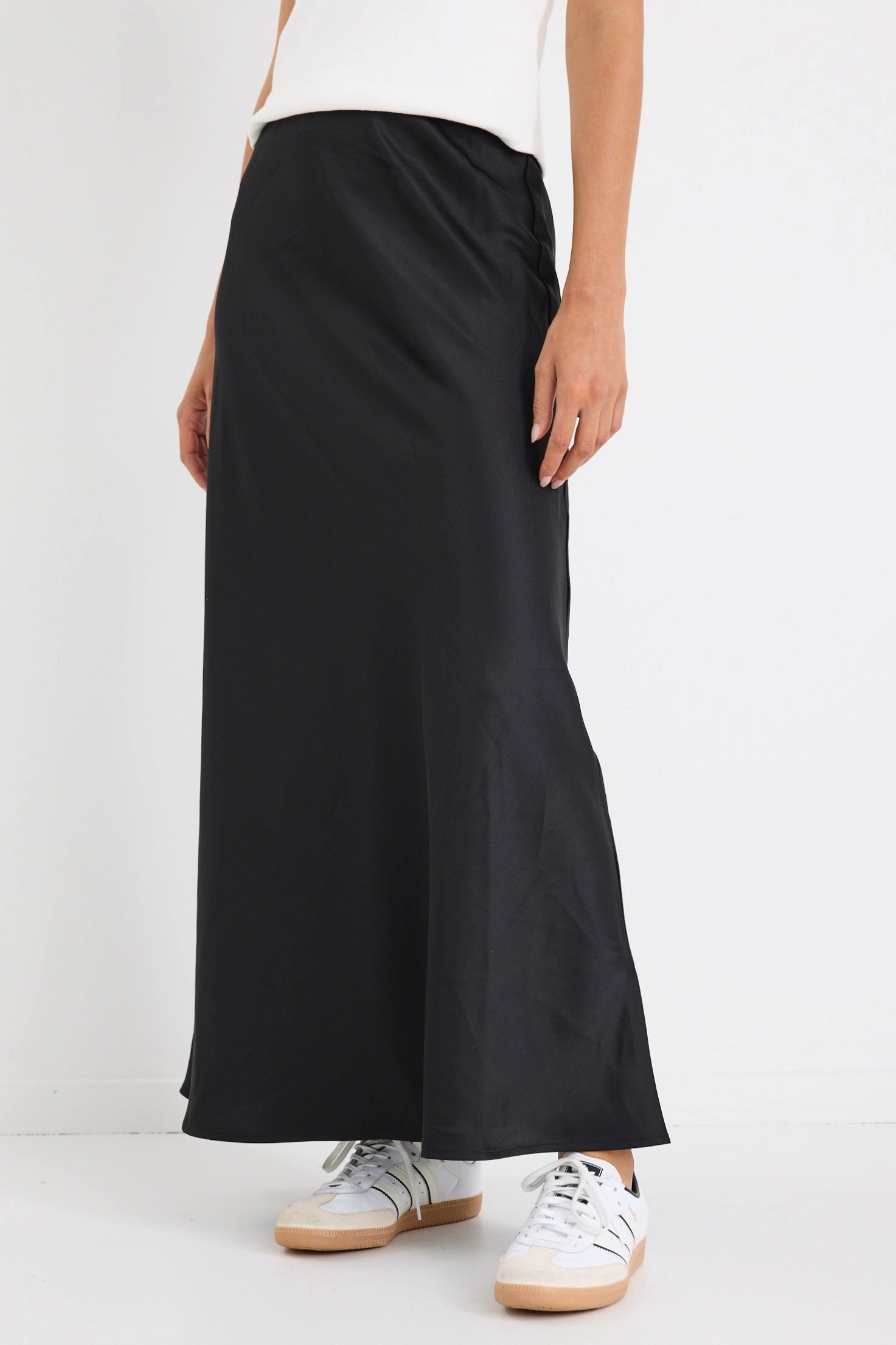 Prodigy Black Satin Bias Maxi Skirt Street Vibe