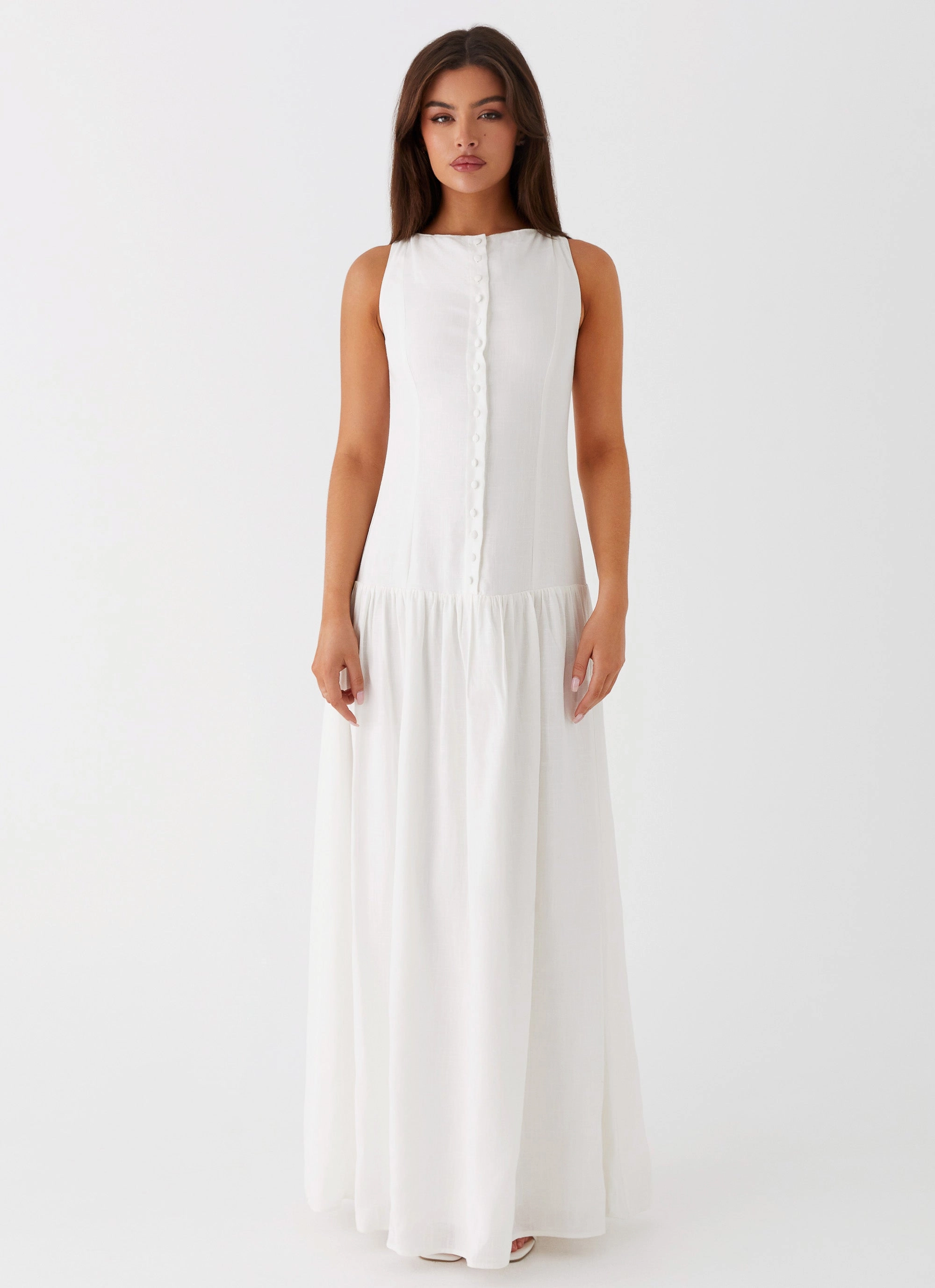 BiasCutSilhouette Bold Design Meggie Linen Maxi Dress - White