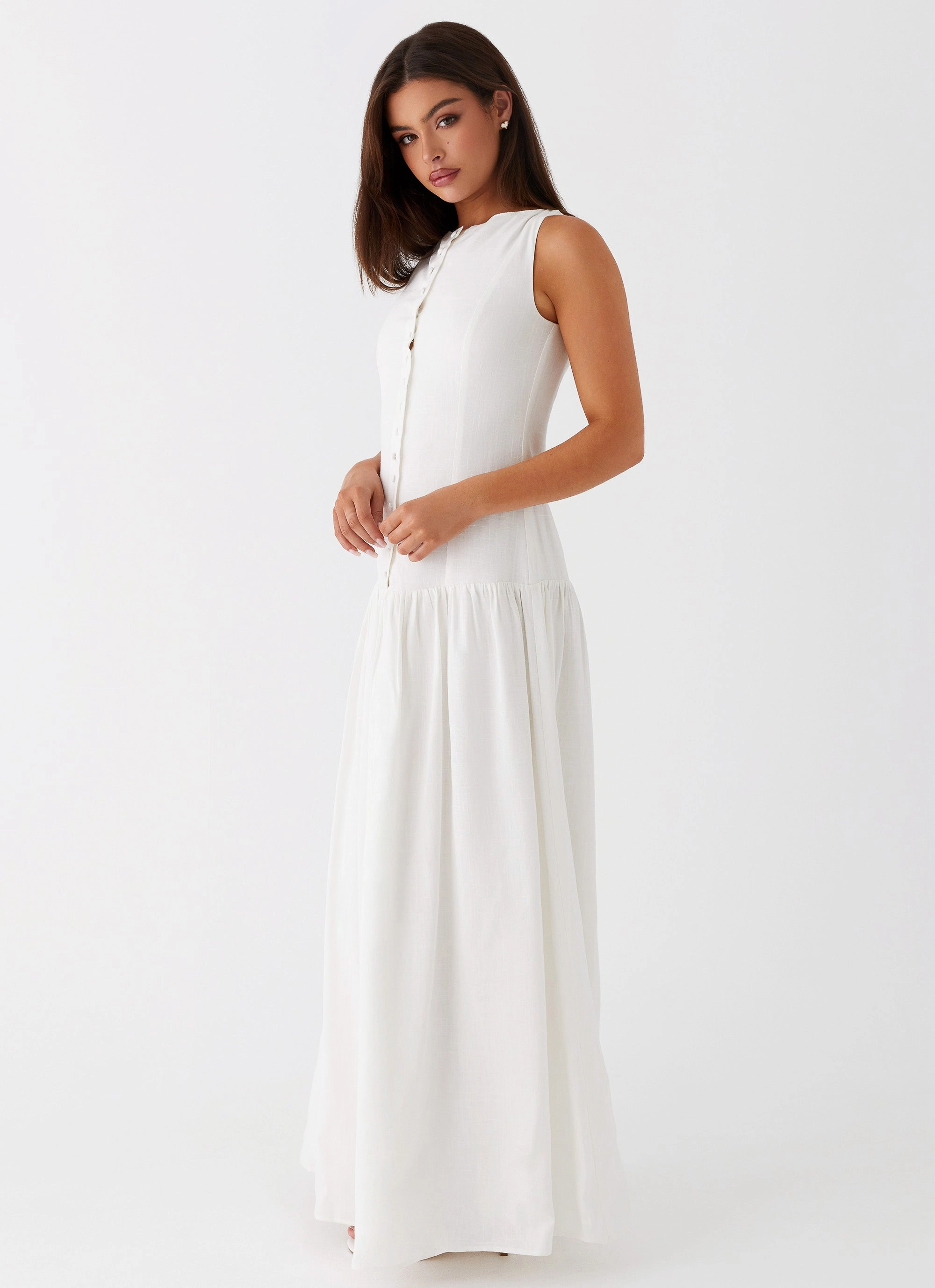 Blue Sky Meggie Linen Maxi Dress - White