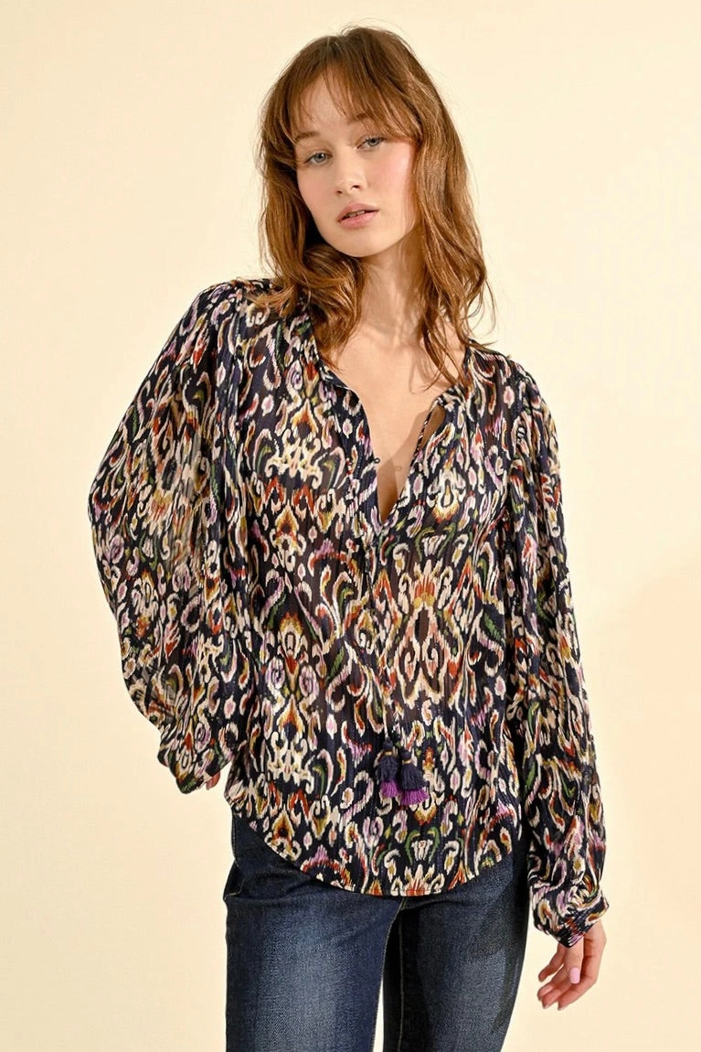 Melly Navy Print Woven Blouse Seamless Design
