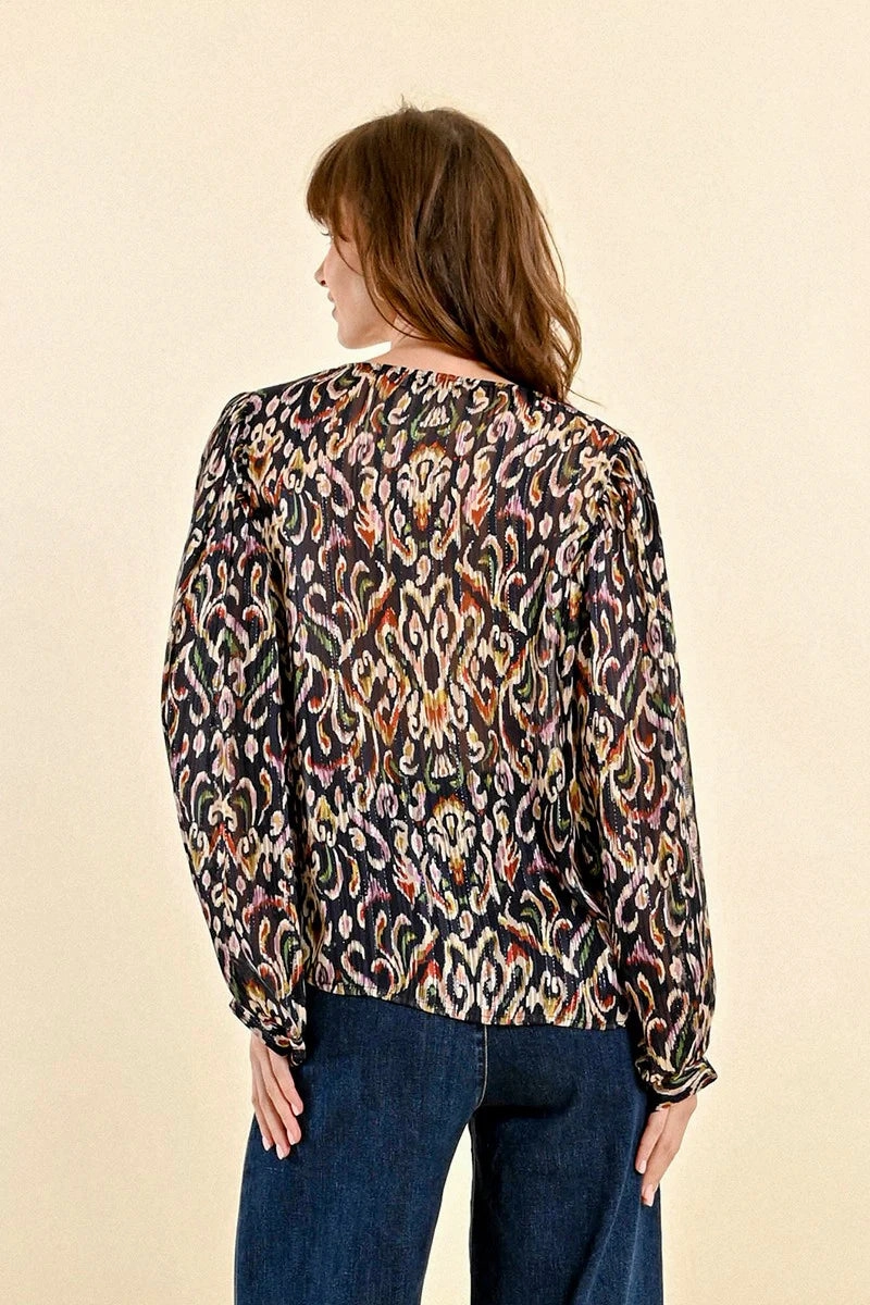 HighNeck Melly Navy Print Woven Blouse