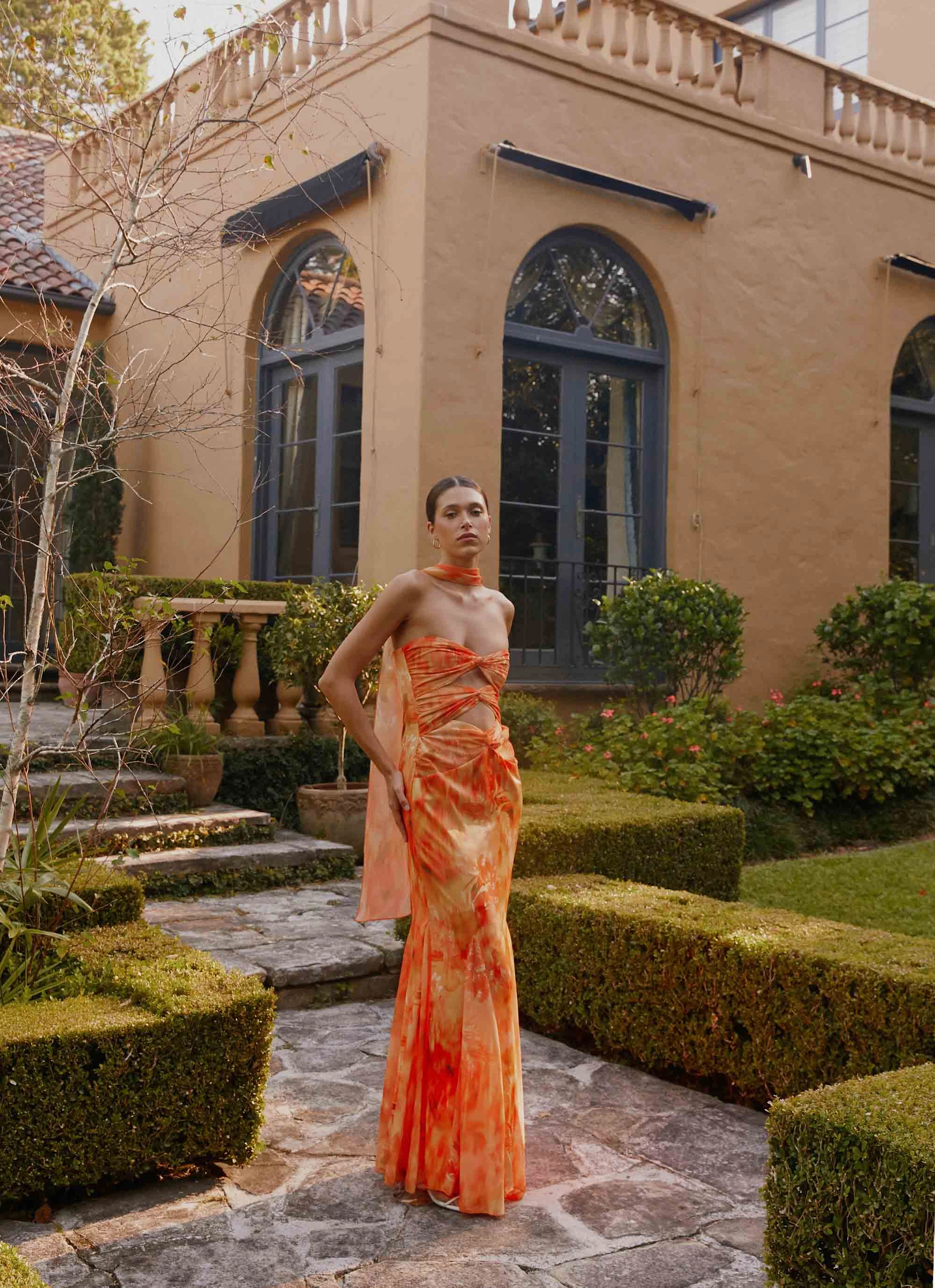 Flexible Layers Melrose Satin Chiffon Maxi Dress - Sunset Floral