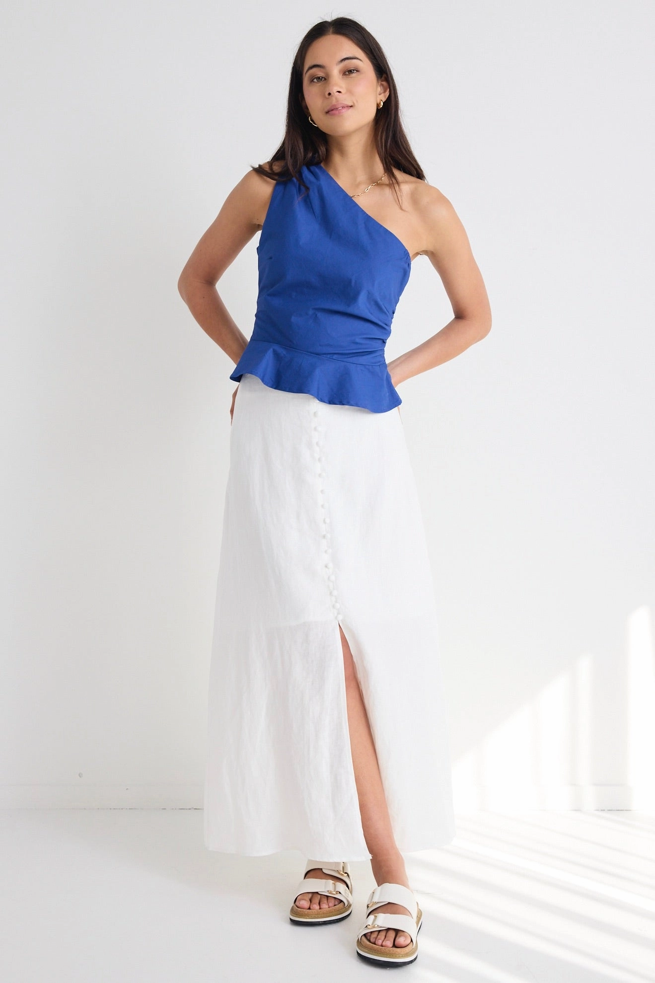 Mercy White Linen Button Front Aline Skirt Comfort Innovation