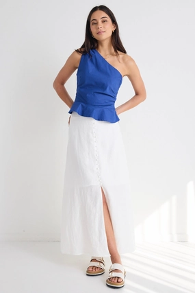 Mercy White Linen Button Front Aline Skirt Comfort Innovation