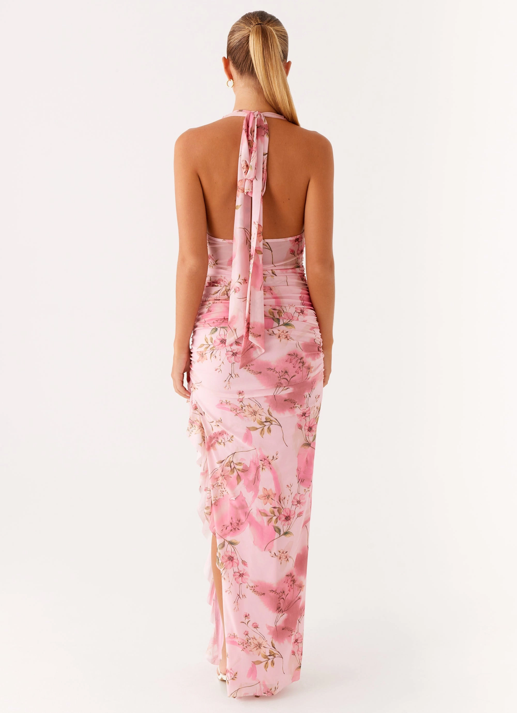 Casual Mode Micca Halter Maxi Dress - Pink Floral Print