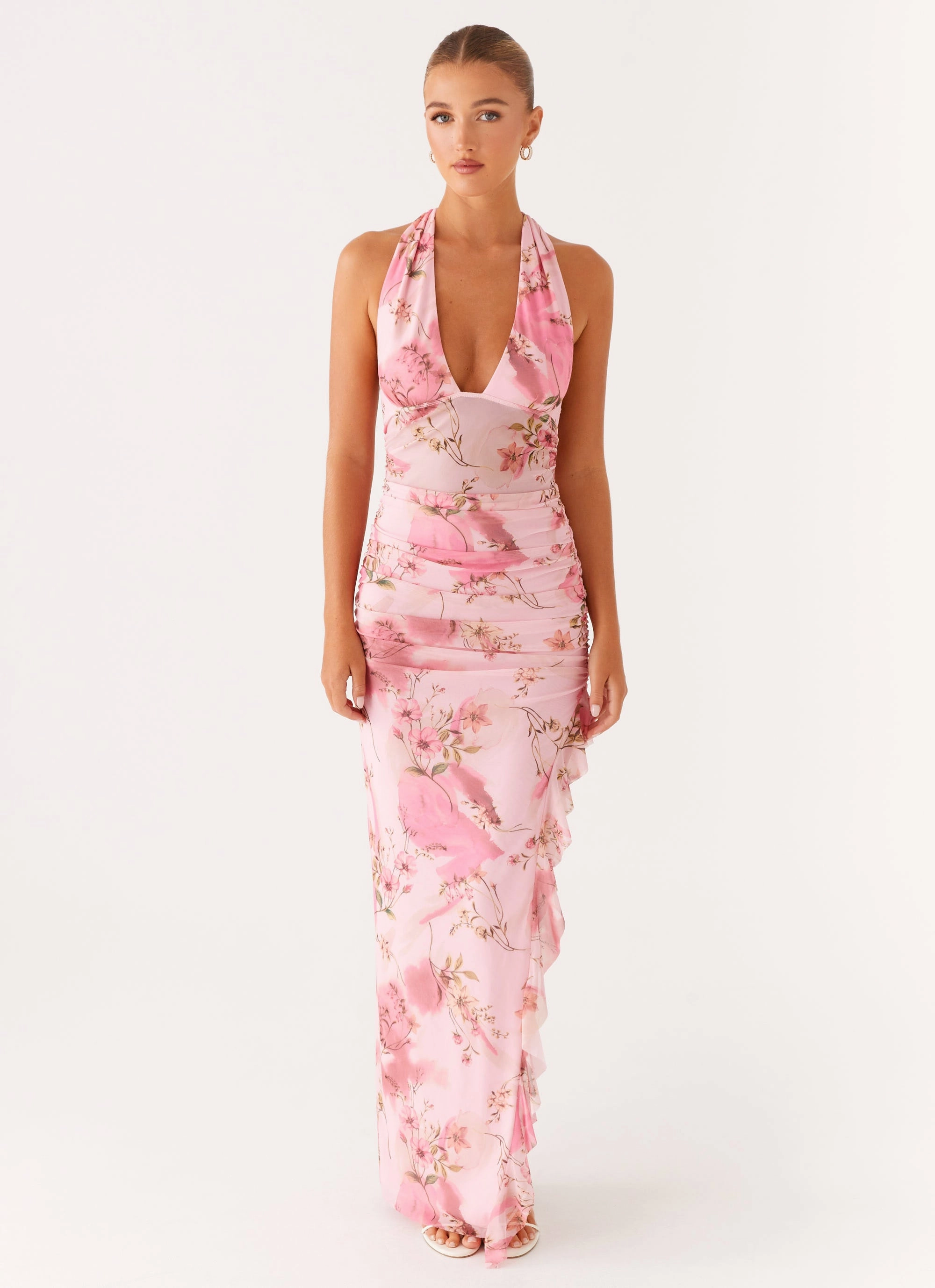 Micca Halter Maxi Dress - Pink Floral Print Practical-Style Flexible Fit