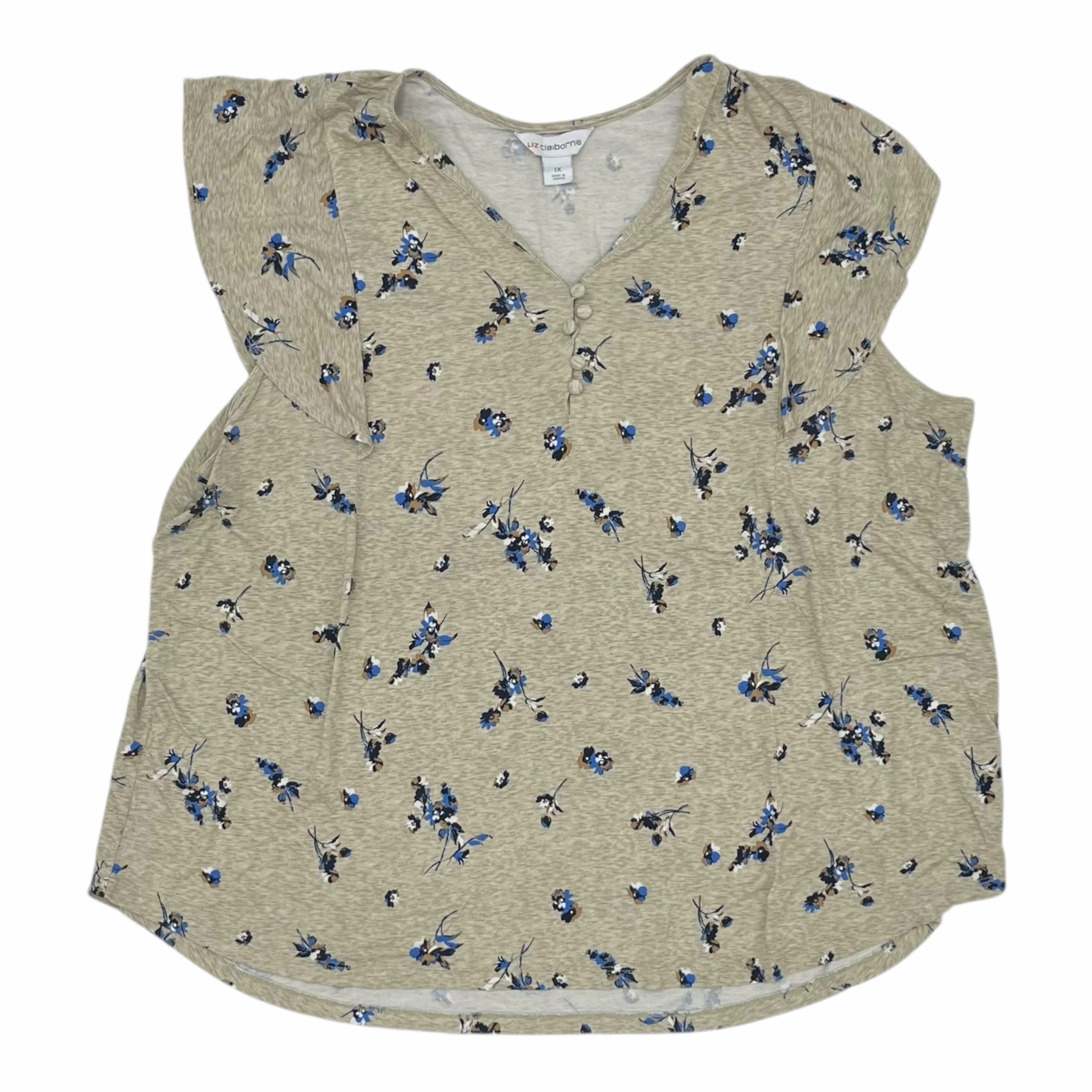 Fun Prints Active Design Wear Top Ss By Liz Claiborne In Tan, Size:1X