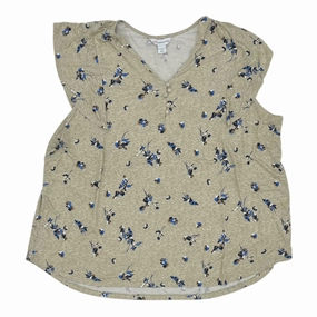 Fun Prints Active Design Wear Top Ss By Liz Claiborne In Tan, Size:1X