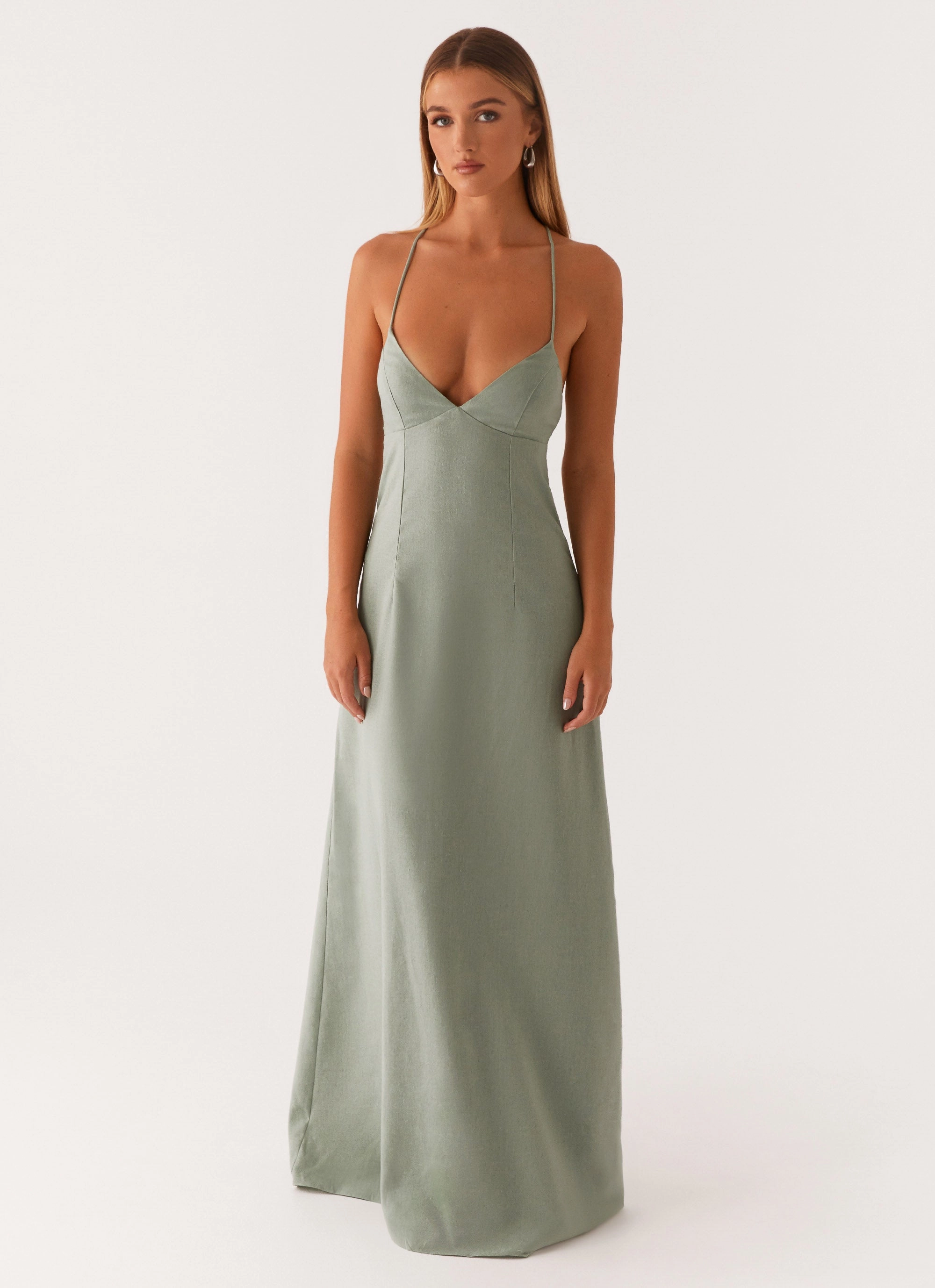Middle Ground Linen Maxi Dress - Sage Vibrant Form