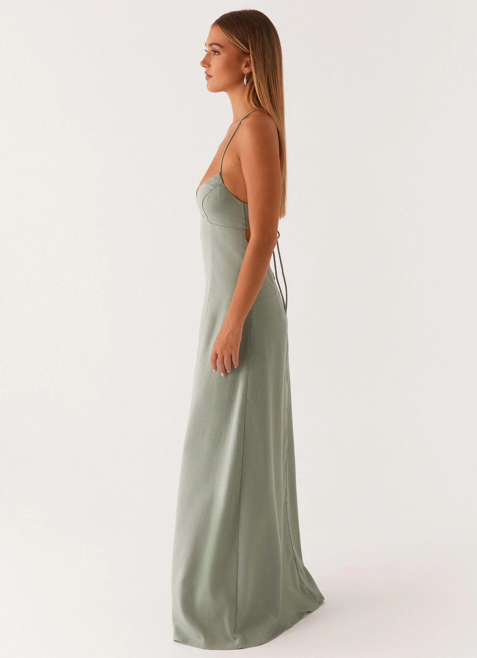 Wardrobe-Staple DeepPocketStyle Middle Ground Linen Maxi Dress - Sage
