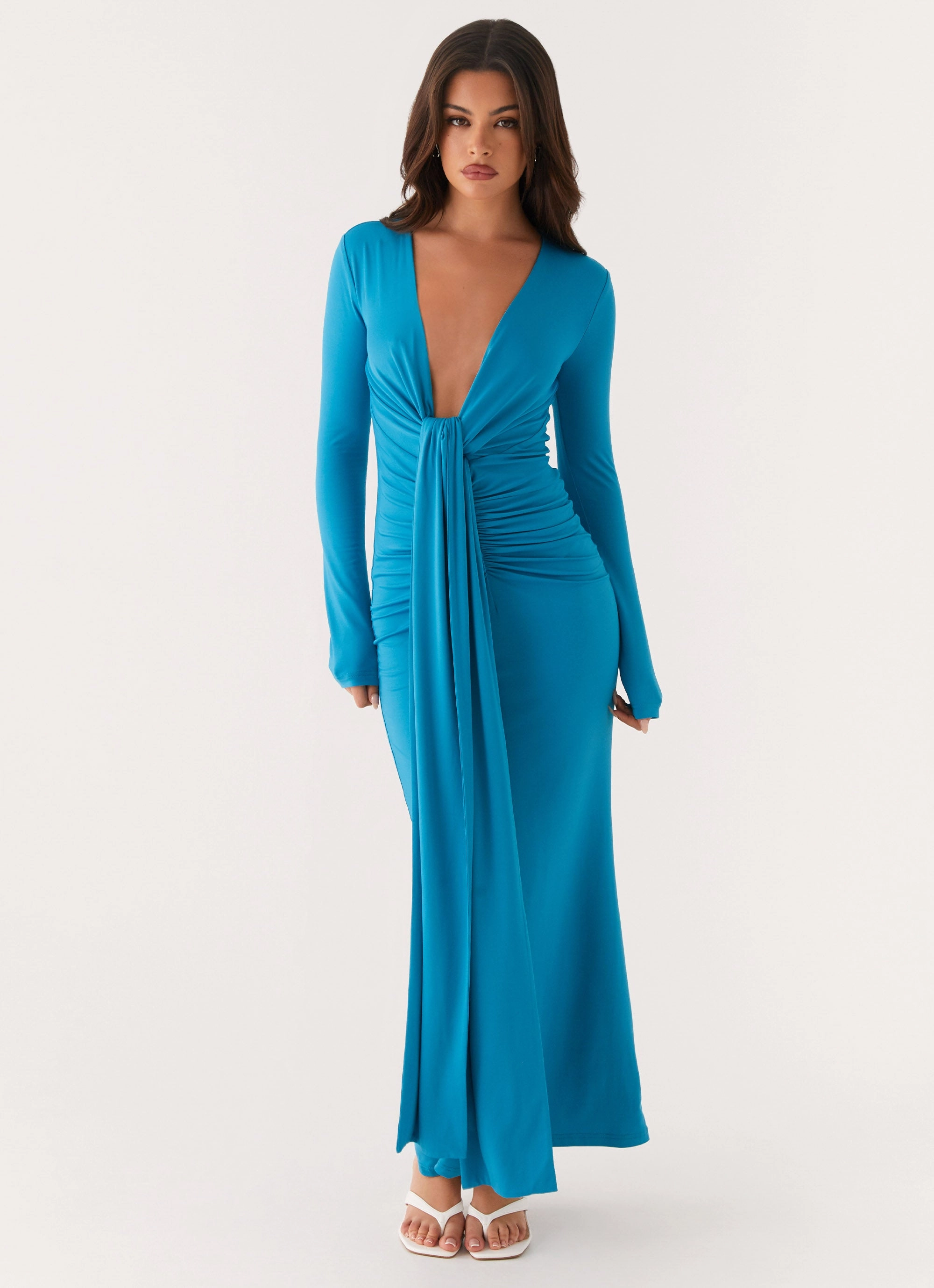 All-day Comfort Vacation Outfit Miesha Long Sleeve Maxi Dress - Blue