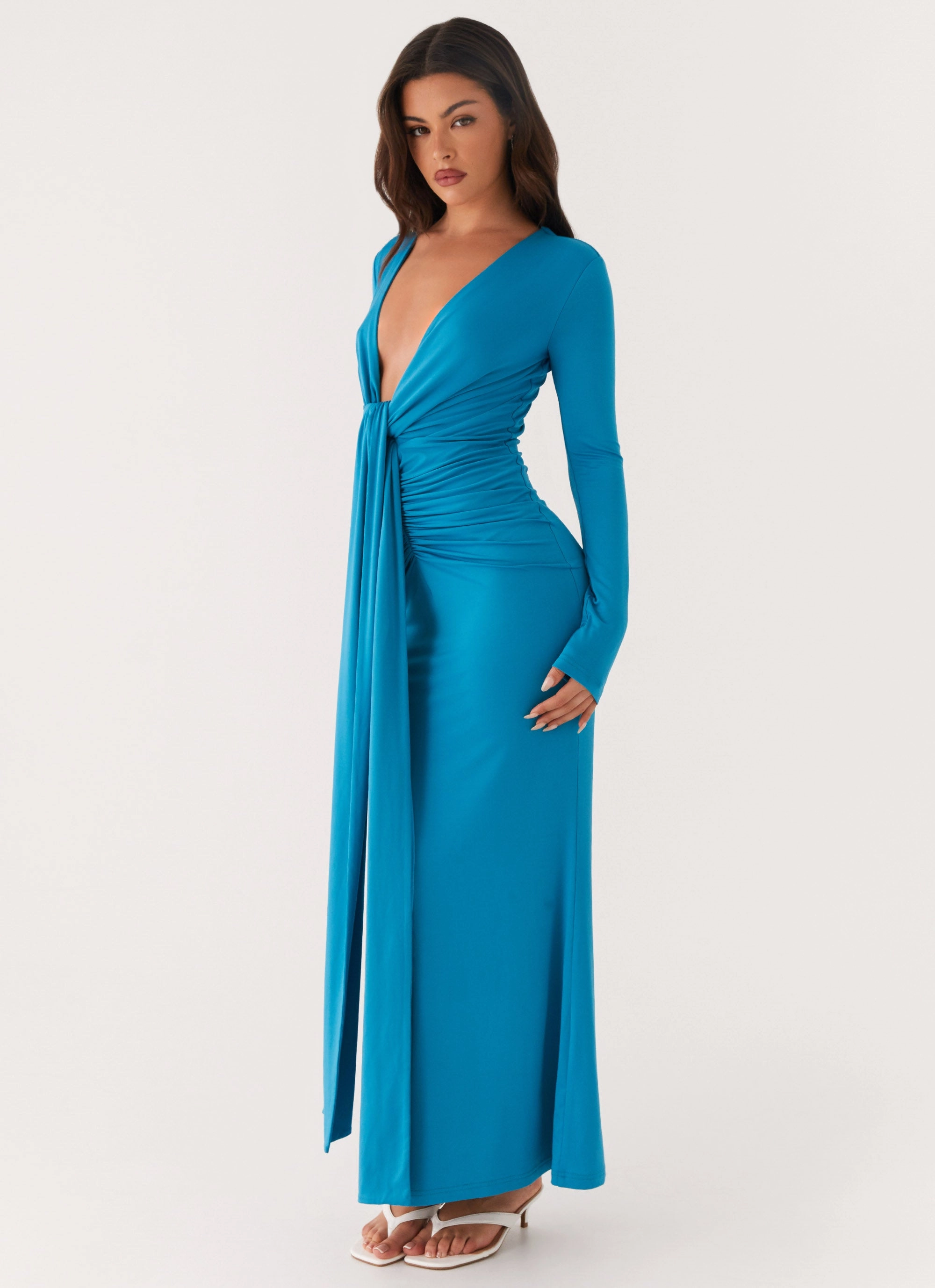 Polite Vibe Fashion Option Miesha Long Sleeve Maxi Dress - Blue