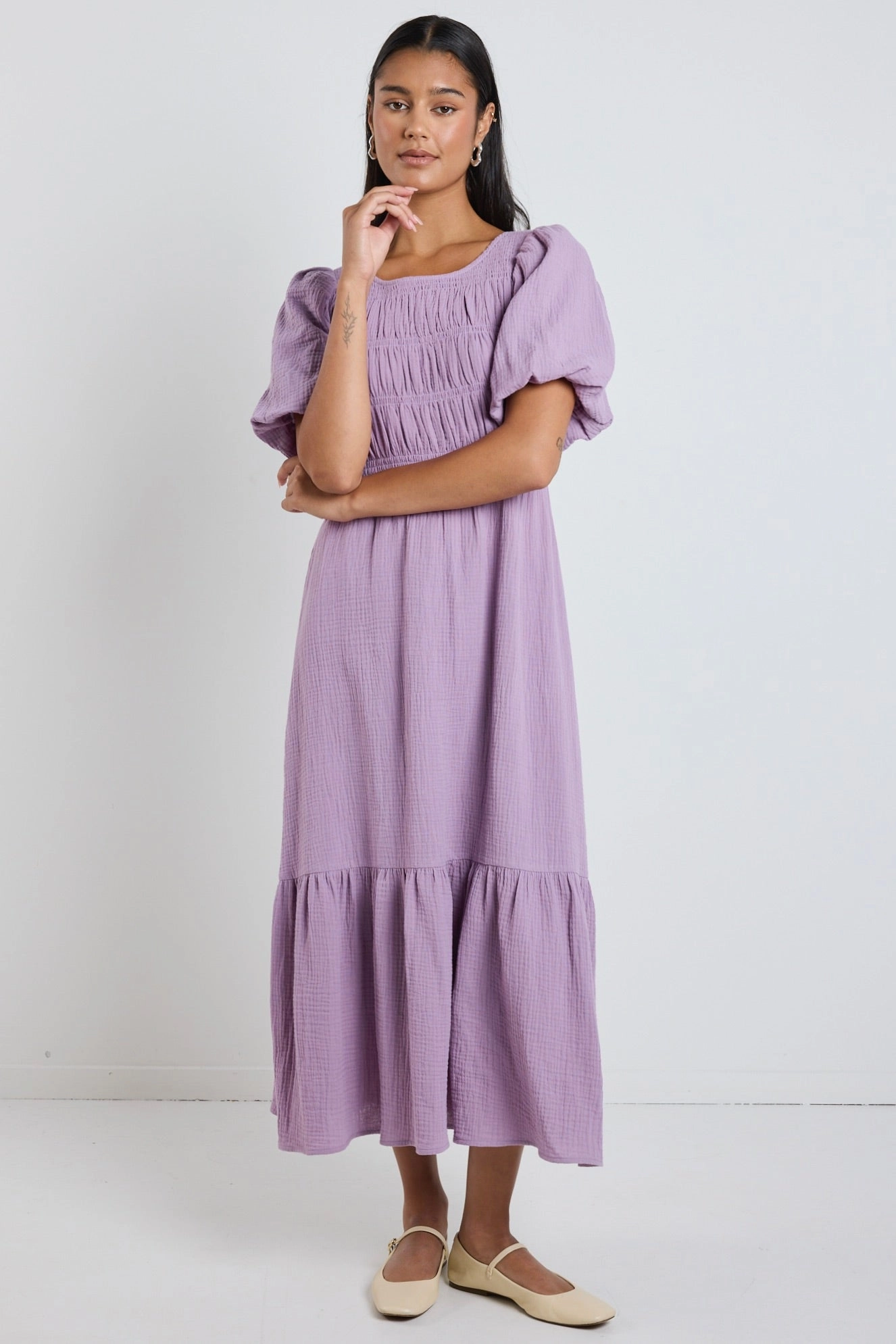 Garden-Party Milano Dusty Lilac Short Sleeve Tiered Maxi Dress