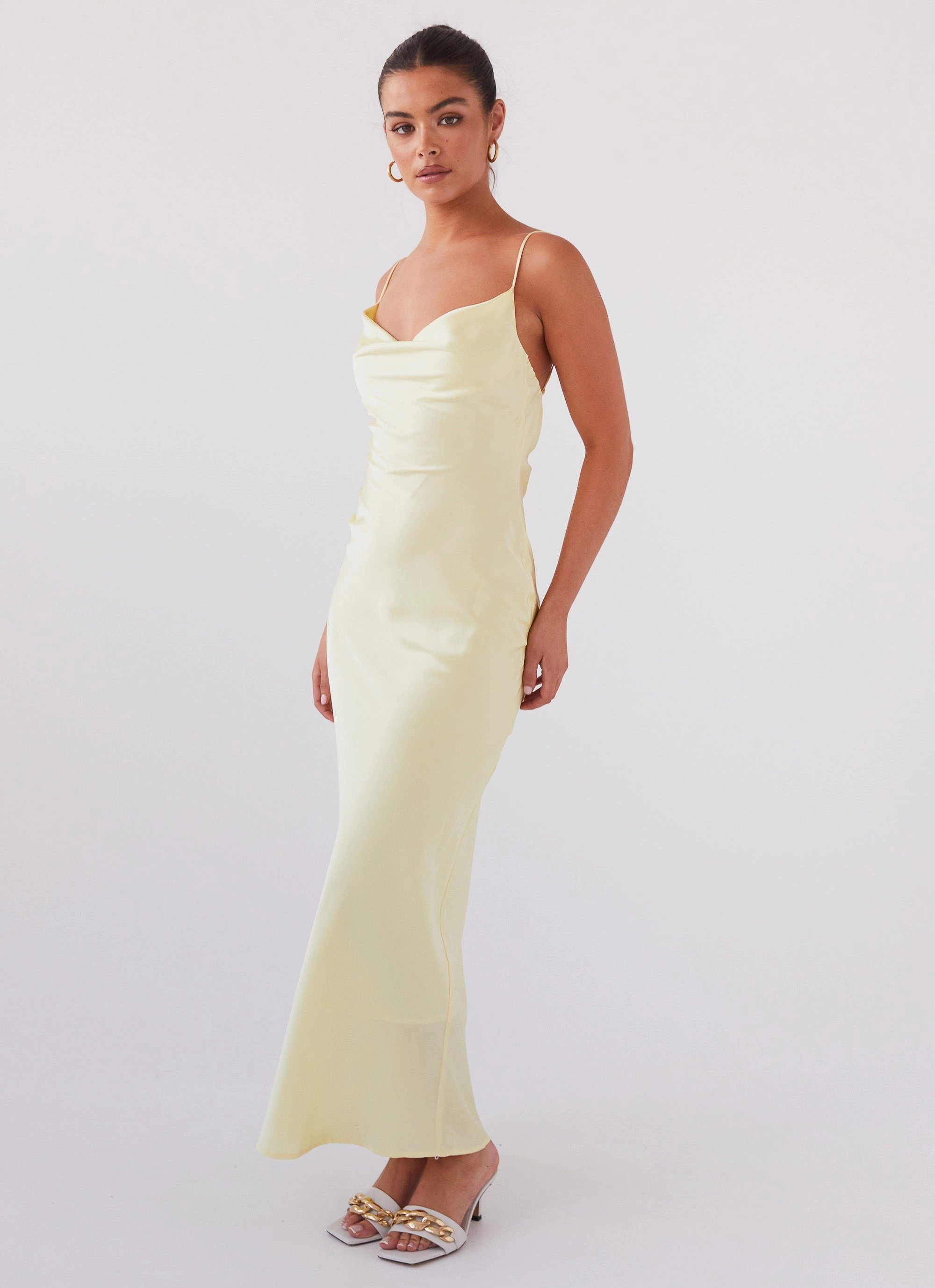 Joanna Satin Maxi Dress - Lemon Winter-Season
