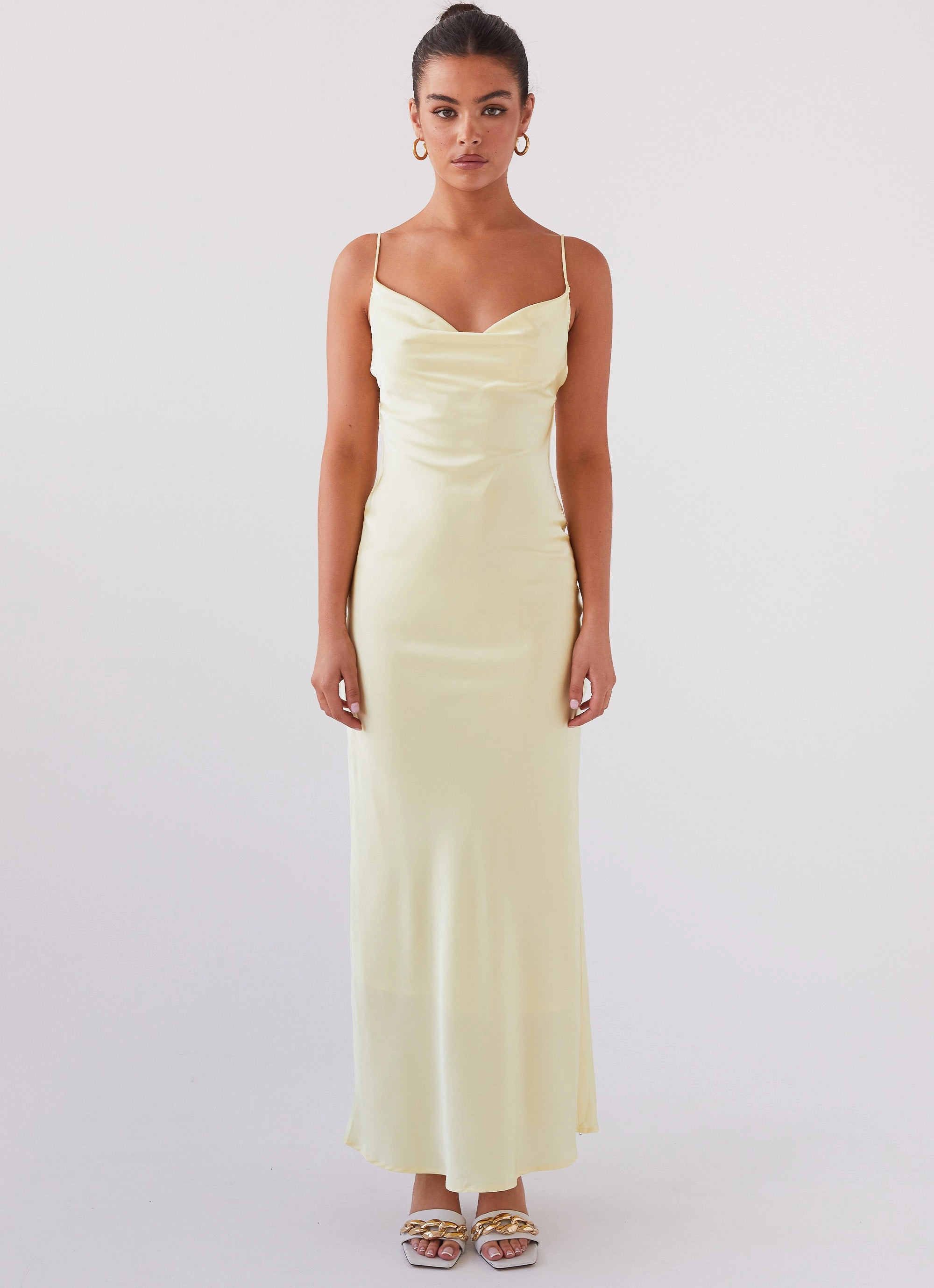 Calm Fit Joanna Satin Maxi Dress - Lemon