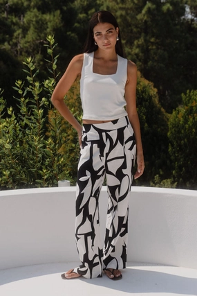 Metropolitan Black Ivory Cutout Print Wide Leg Pants ThermalRegulatingLining All Season Wear