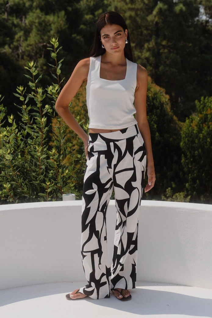 Metropolitan Black Ivory Cutout Print Wide Leg Pants ThermalRegulatingLining All Season Wear
