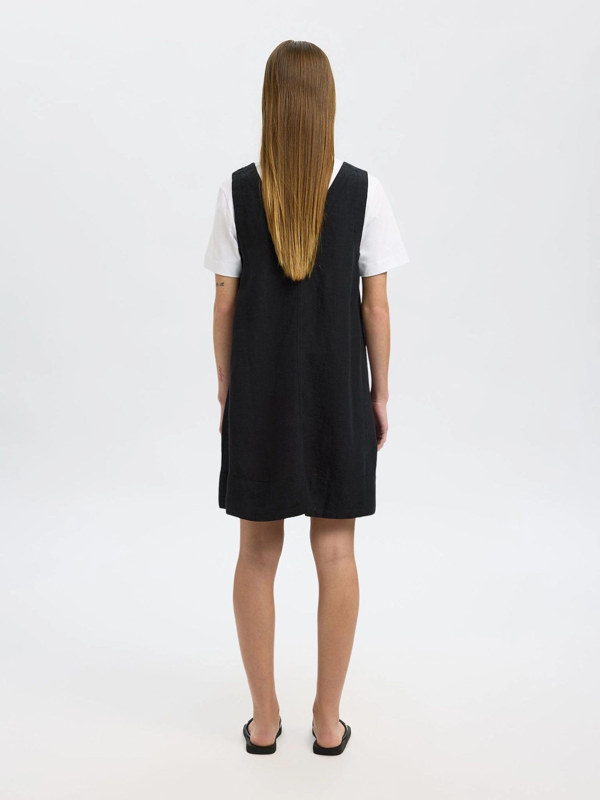 SELECTED Linna Linen Dress in Black Light Aesthetic Gathered-Detail