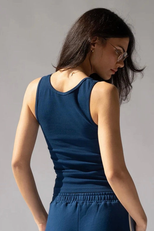 DurableZipper High Collar Design Mio Estate Blue Tank