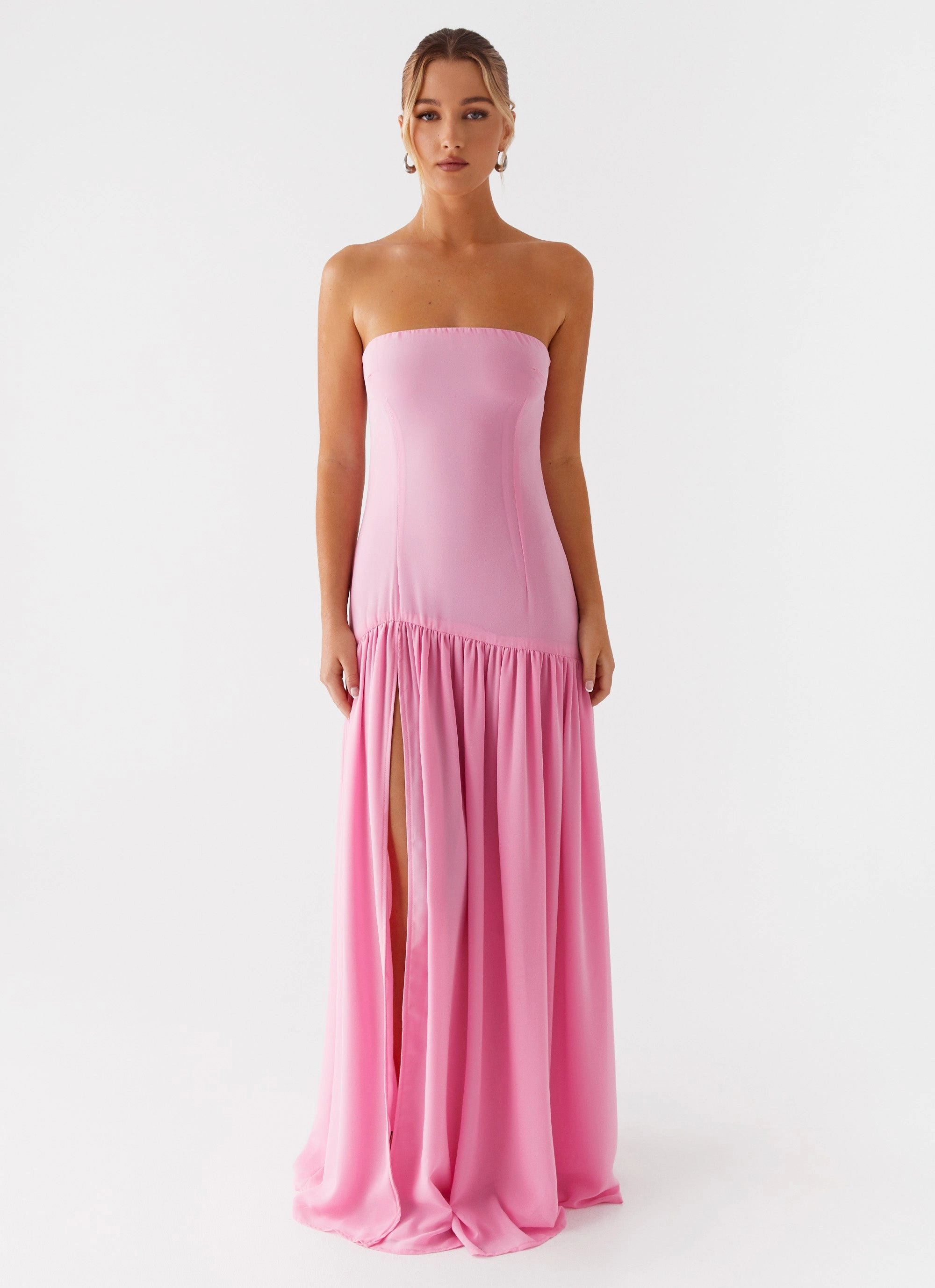 Built-In-Slip Flow Line Eden Strapless Maxi Dress - Pink