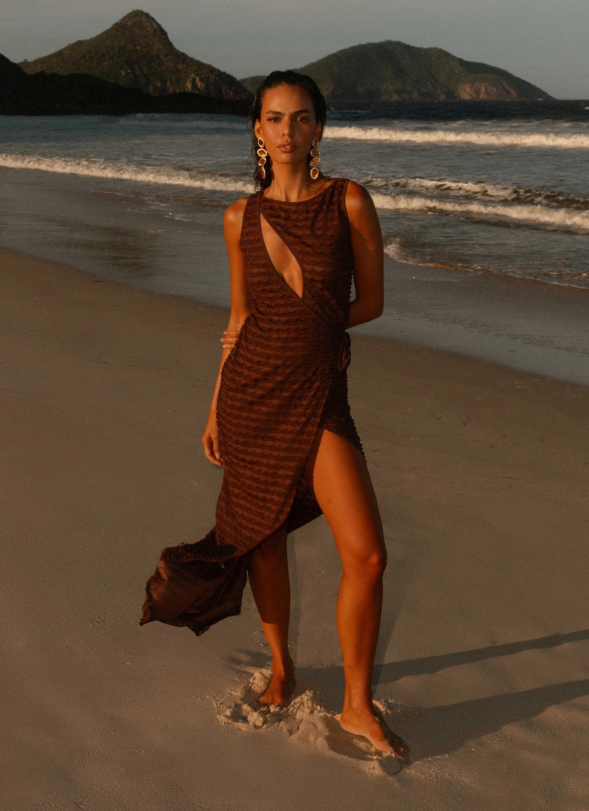Elegant Vibe Earthy Hue Sterling Wrap Maxi Dress - Chocolate