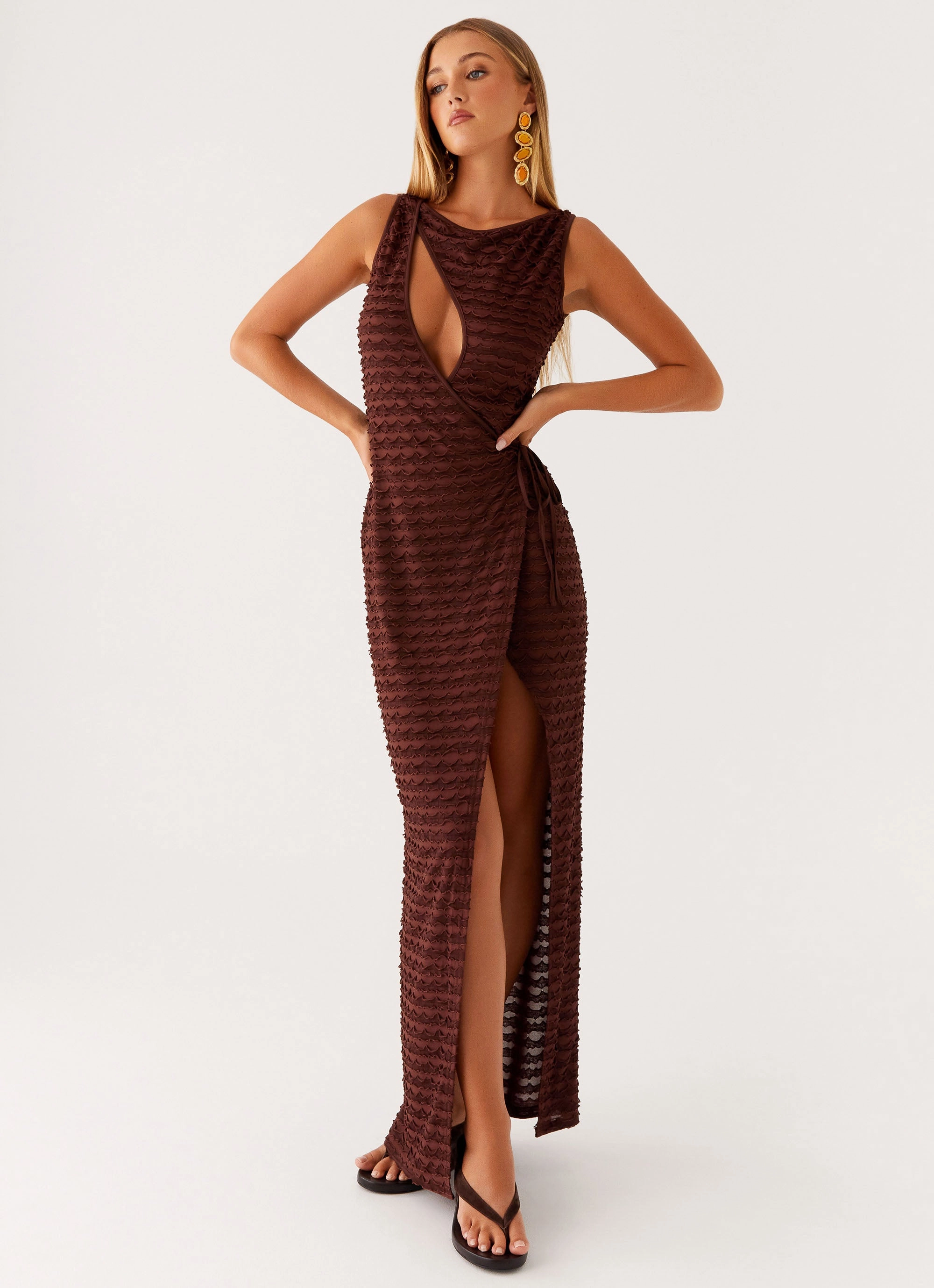 Lux Look Soft Fabric Sterling Wrap Maxi Dress - Chocolate