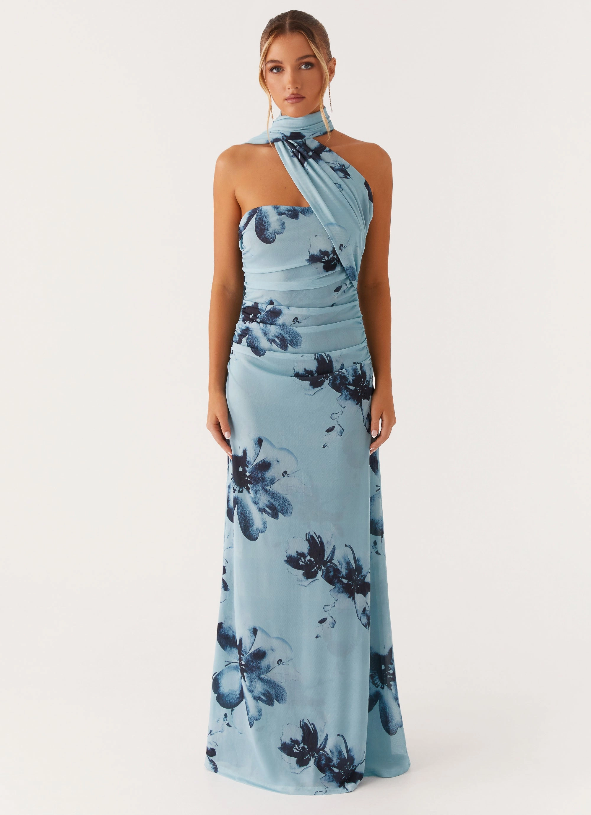 Songbird Maxi Dress - Blue Black Floral Effortless Waist Design