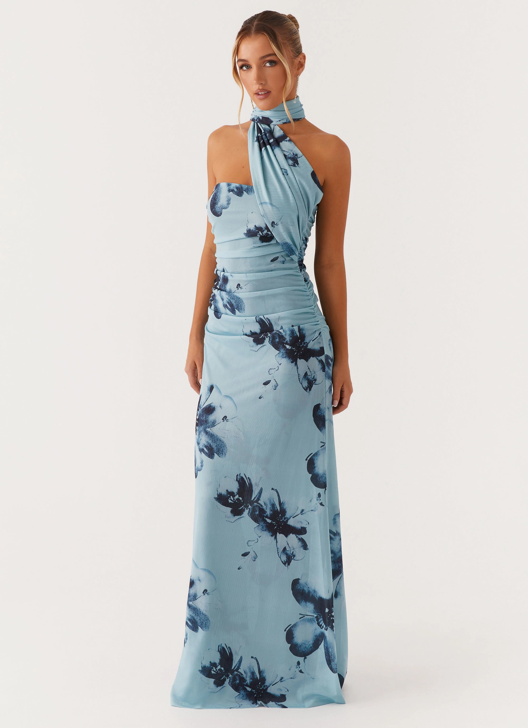 packable Songbird Maxi Dress - Blue Black Floral