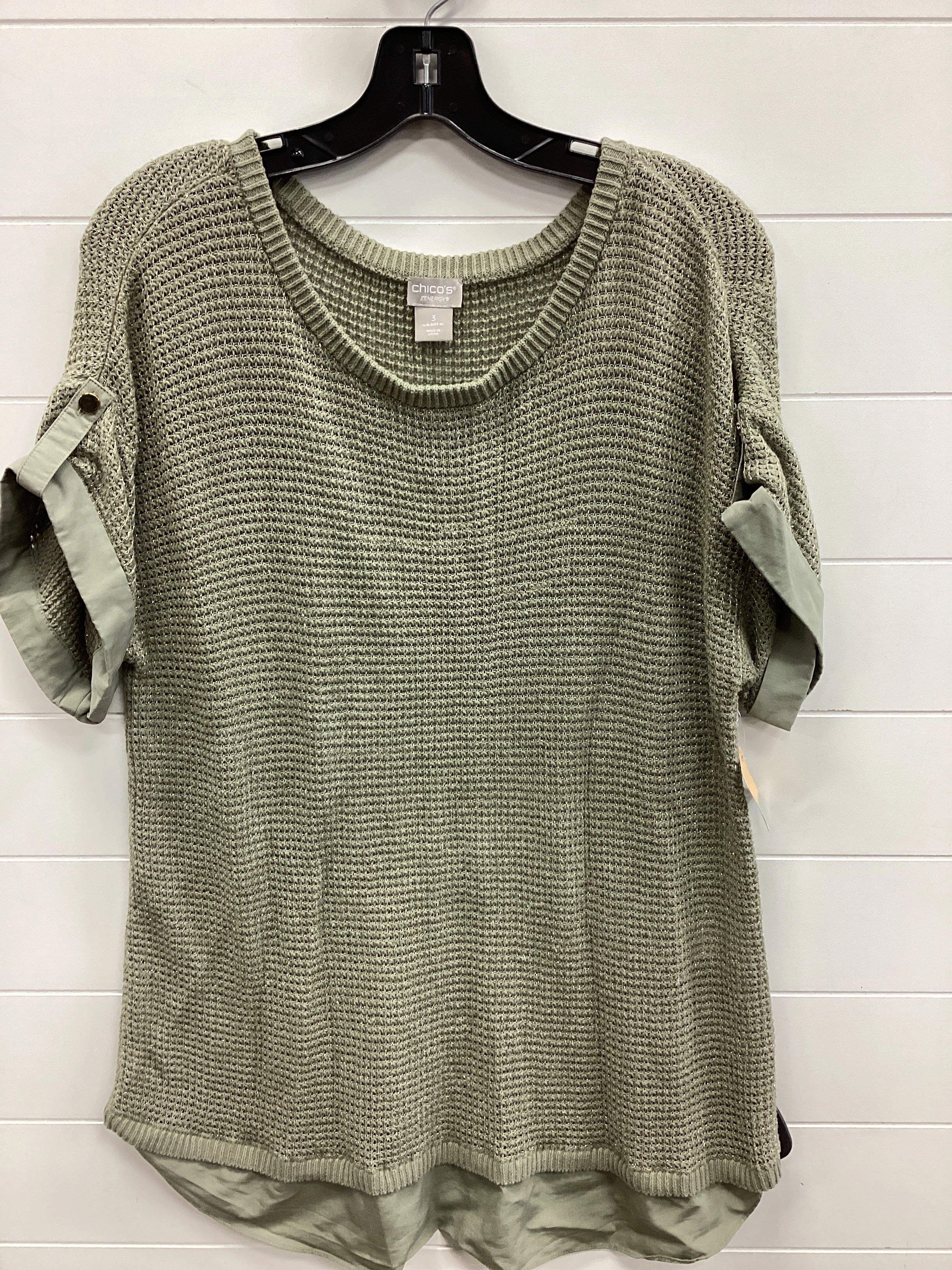 Top Ss By Chicos In Green, Size:Xl Organic Cotton Blend Side Vent Design