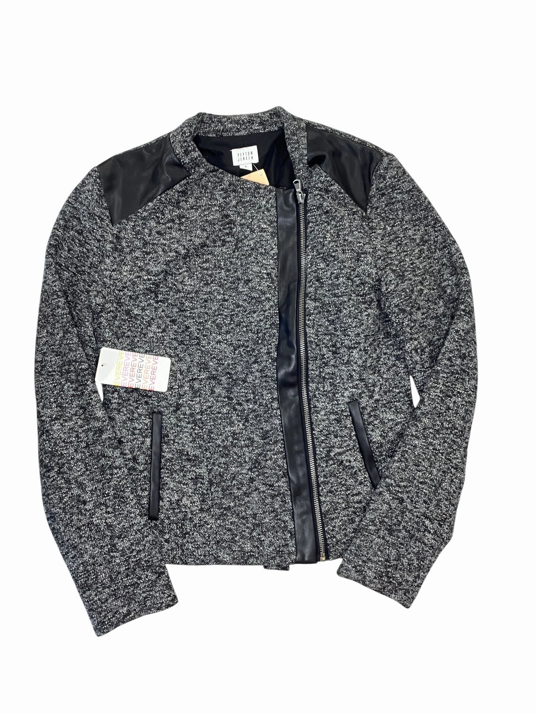 Reflective Zippers Jacket Moto By Peyton Jensen In Black & Grey, Size:S