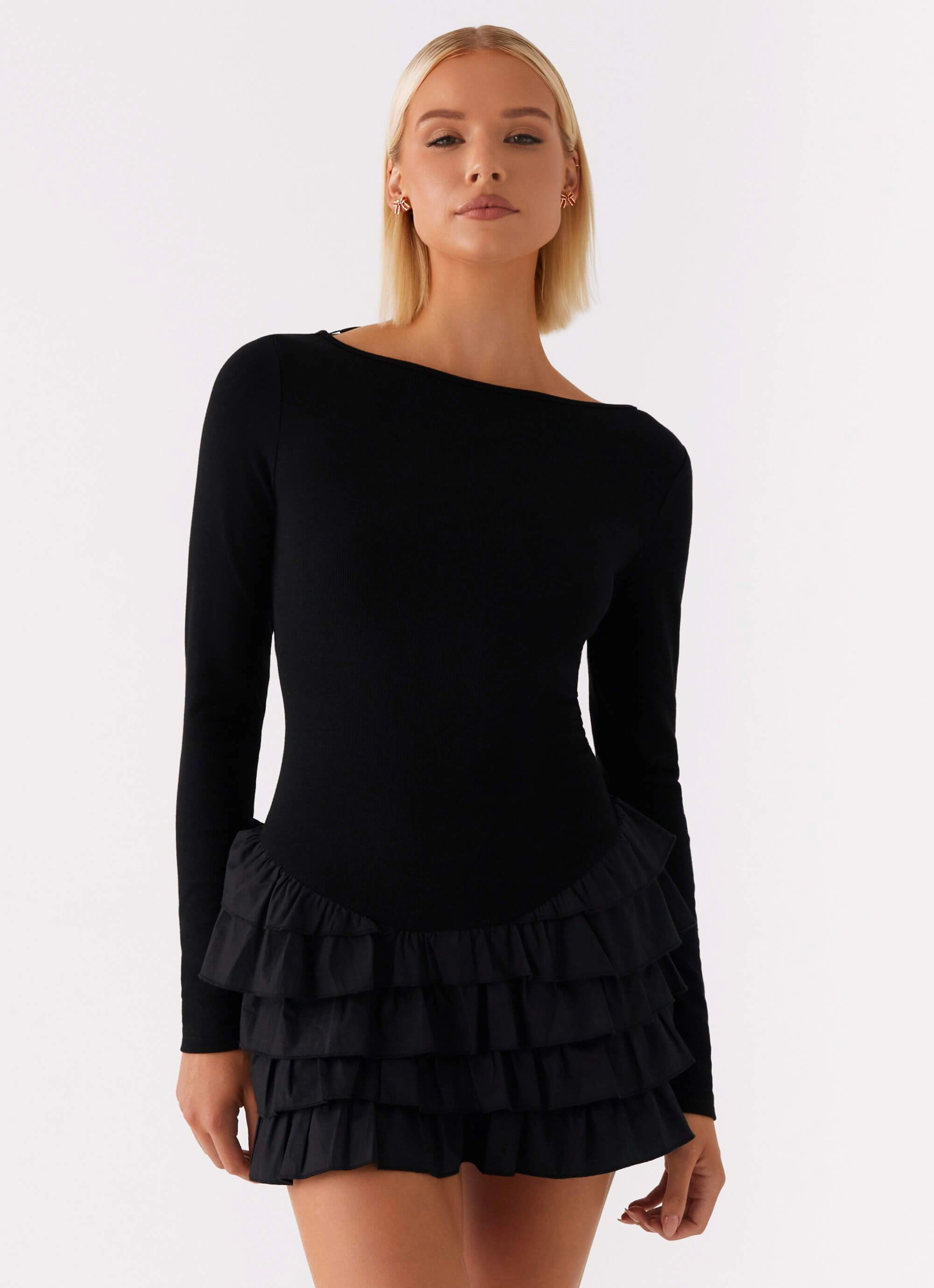 All-season Moon Rising Long Sleeve Mini Dress - Black