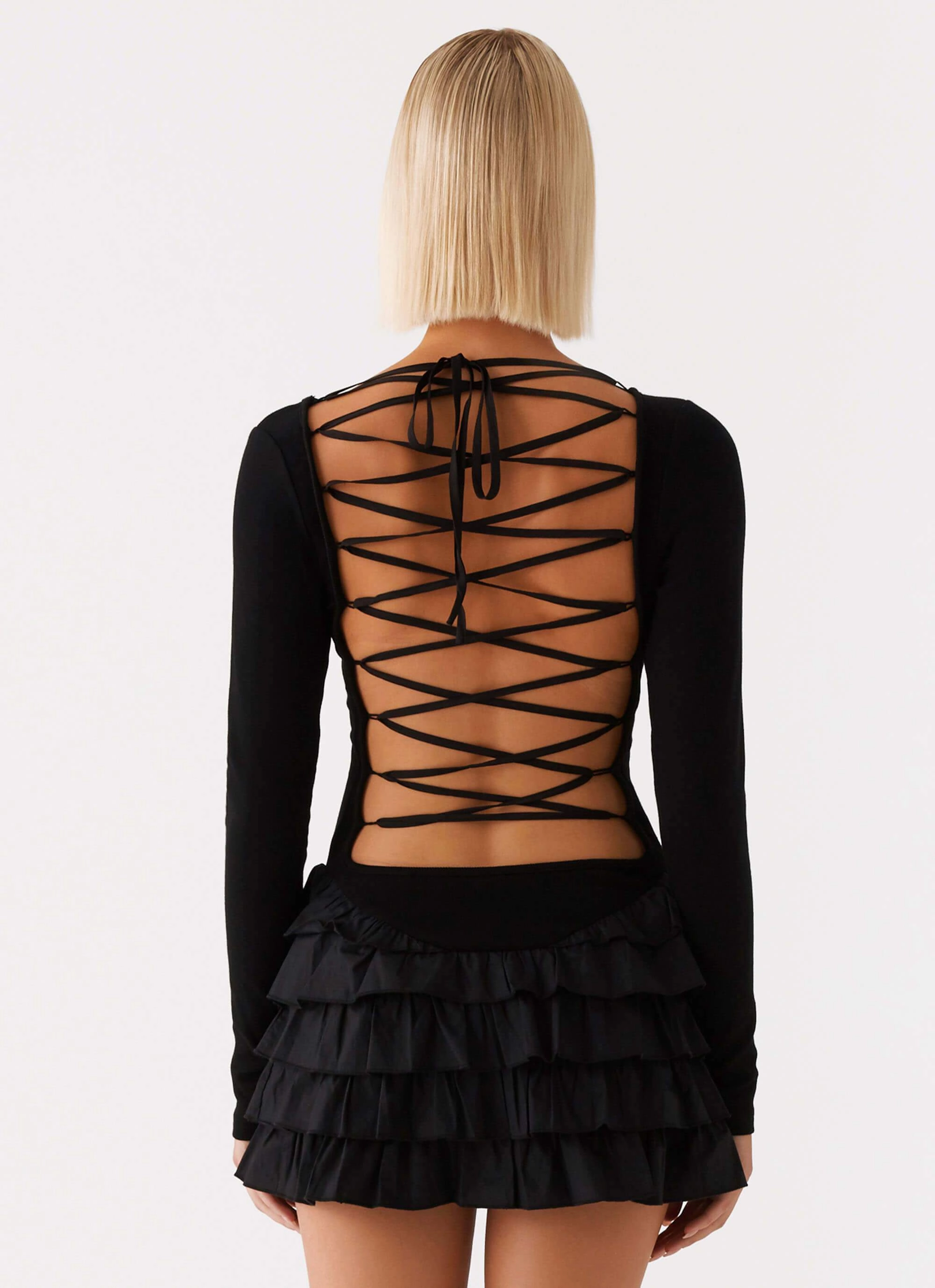 Work Friendly Urban Edge Moon Rising Long Sleeve Mini Dress - Black