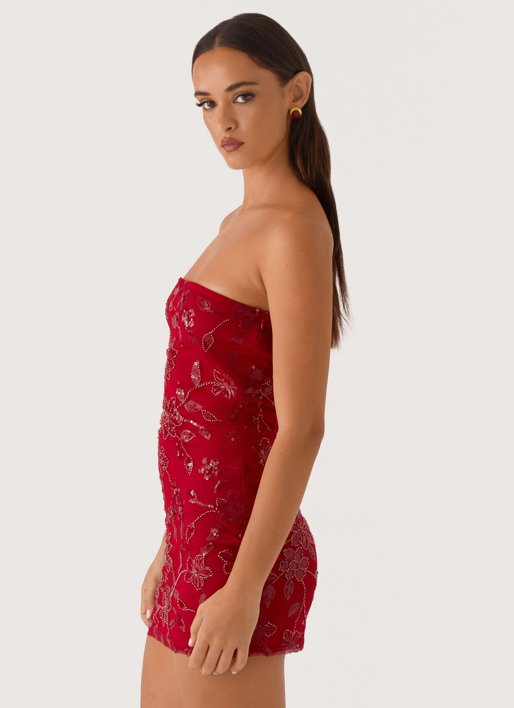 Elegant evening wear Moorey Beaded Mini Dress - Red