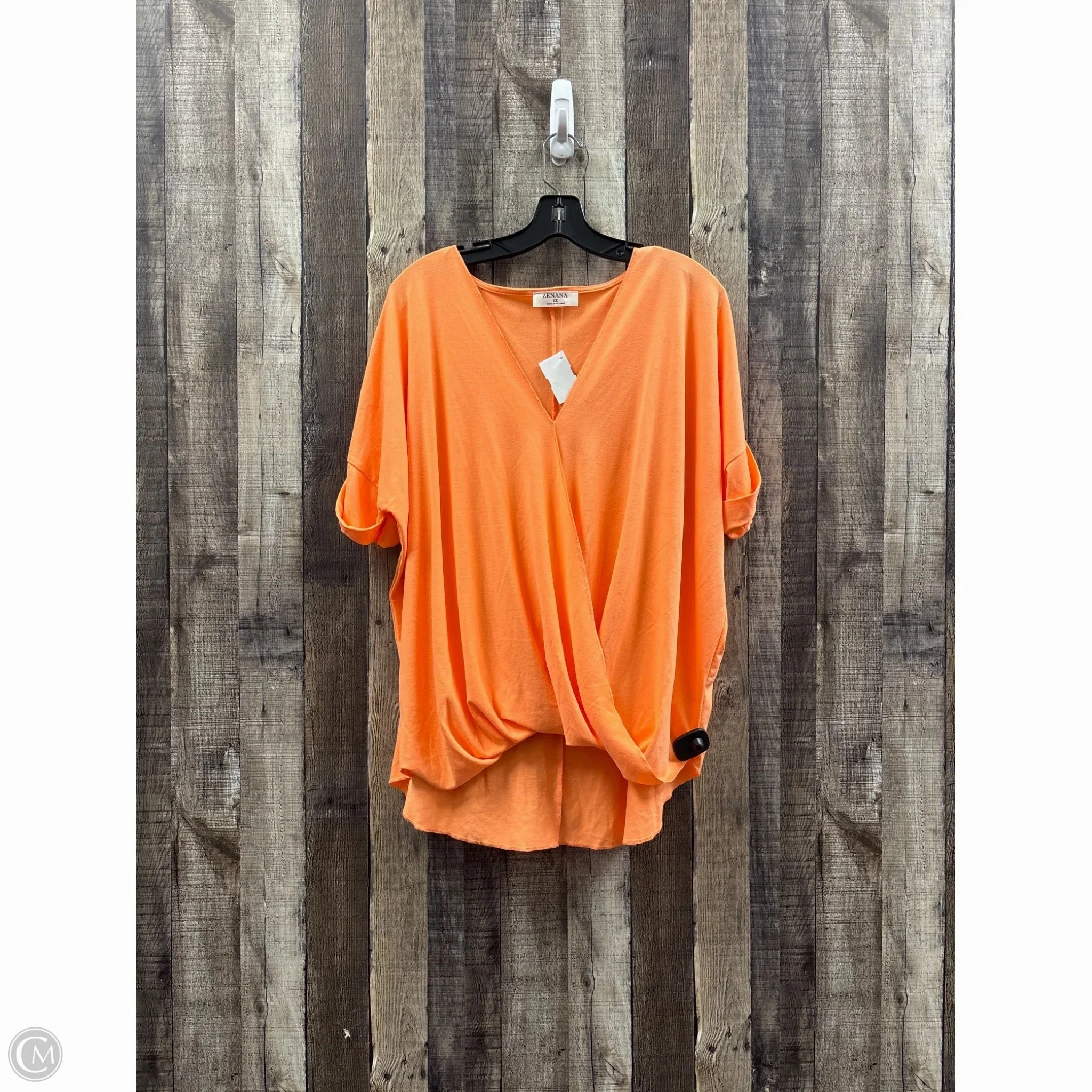 Top Short Sleeve By Zenana Outfitters In Orange, Size: 1x Minimal Comfort Wear Rayon blend