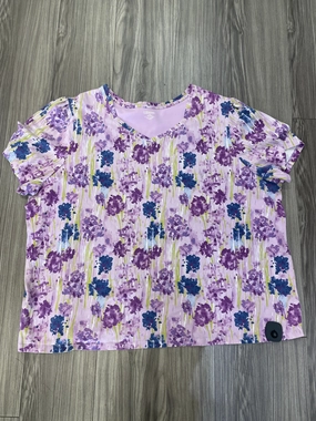 Distressed Hem Finish Premium Cotton Blend Multi-colored Top Short Sleeve Liz And Me, Size 3x