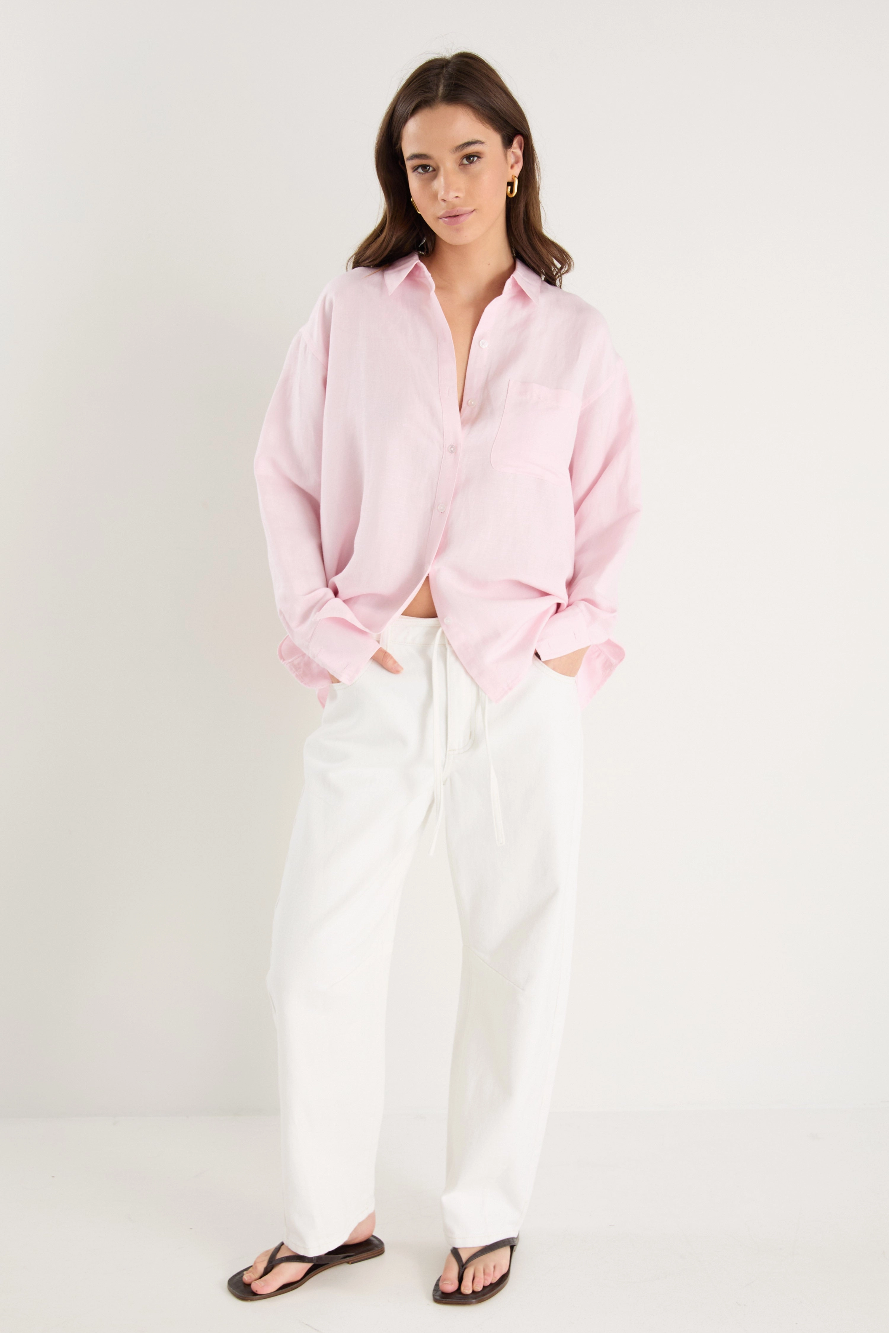 Light material Exalted Pale Pink Linen Viscose Oversized Shirt