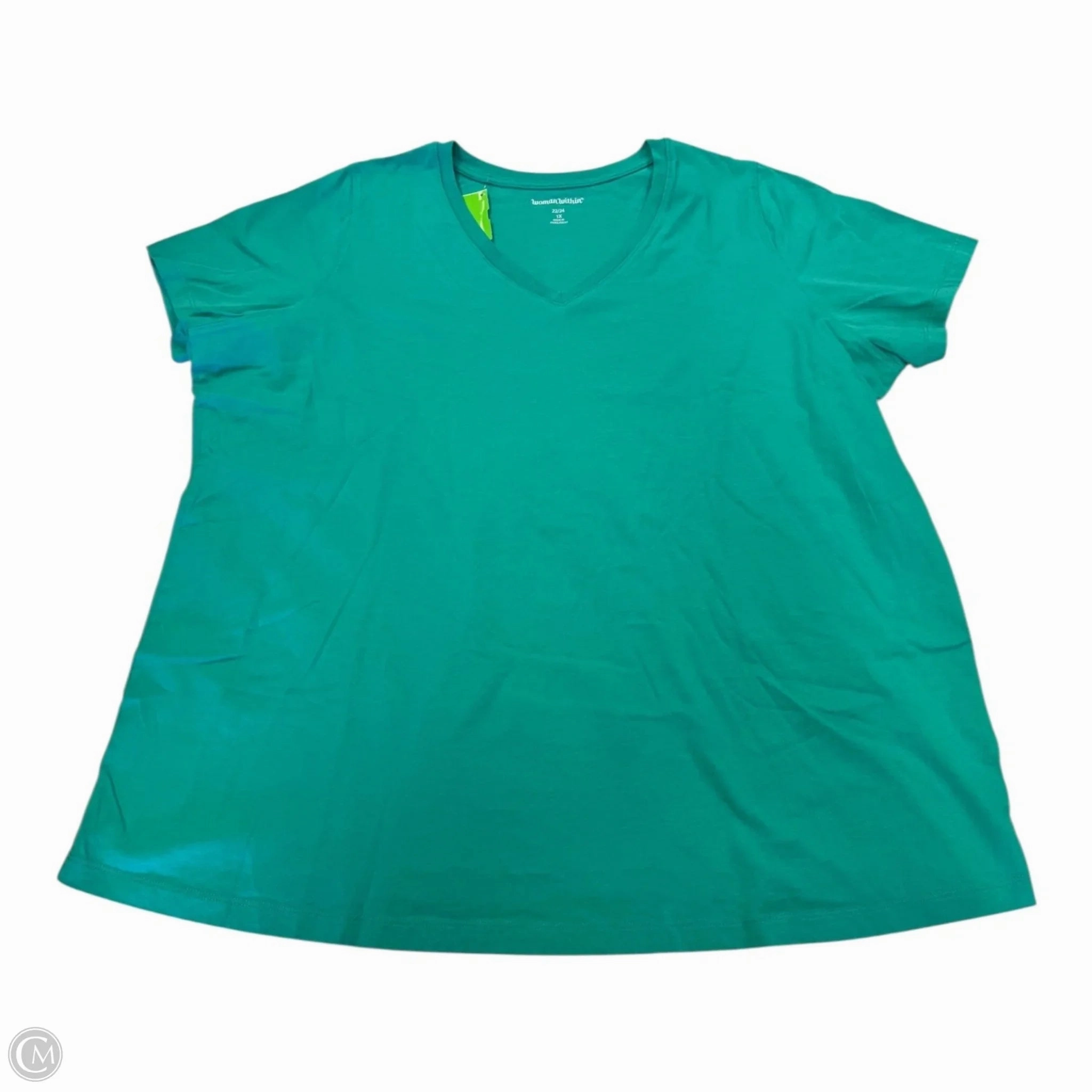 Durable Collar Construction Top Short Sleeve Basic By Woman Within In Aqua, Size: 1x