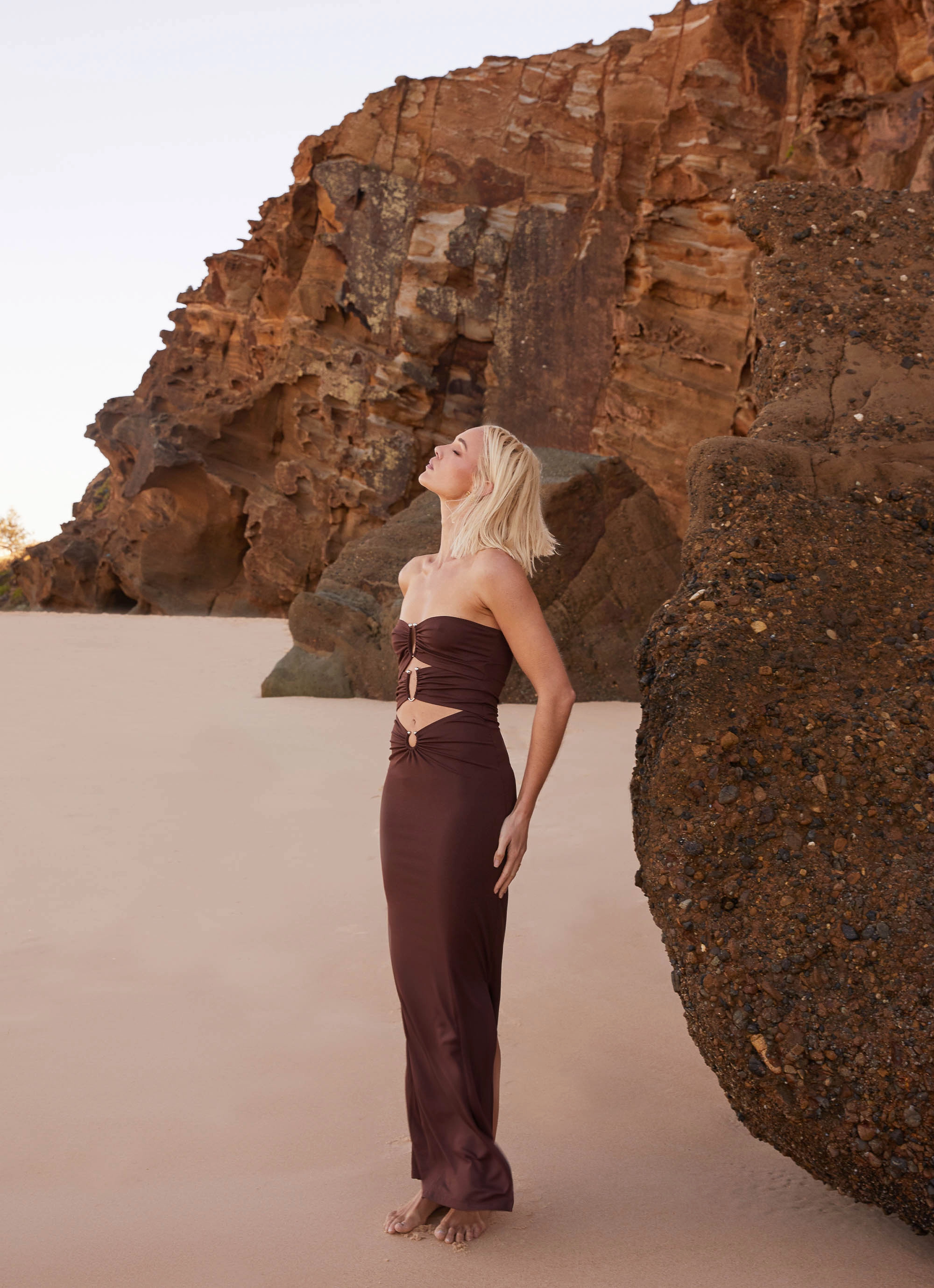 Natasha Strapless Maxi Dress - Chocolate Sharp Profile and Effortless fit dress.