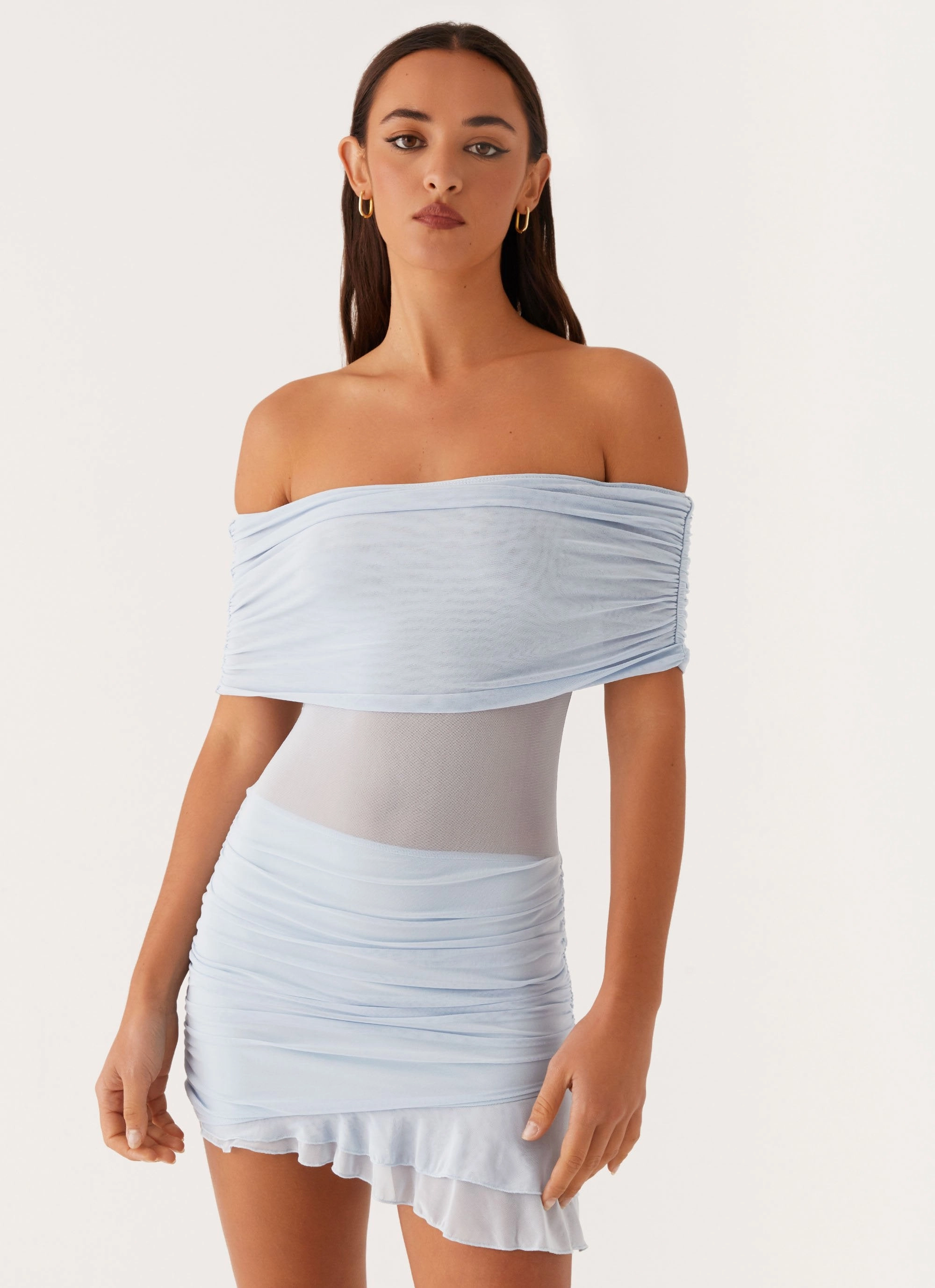 Nelly Off Shoulder Mini Dress - Blue Vibrant color dress NonSlipClosure