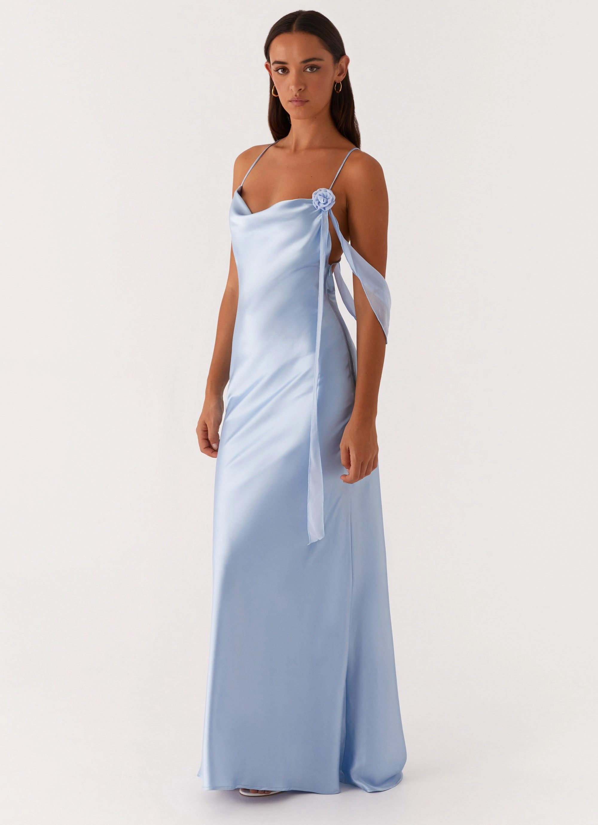 Too Sweet Satin Maxi Dress - Blue Summer Ease Countryside-Style