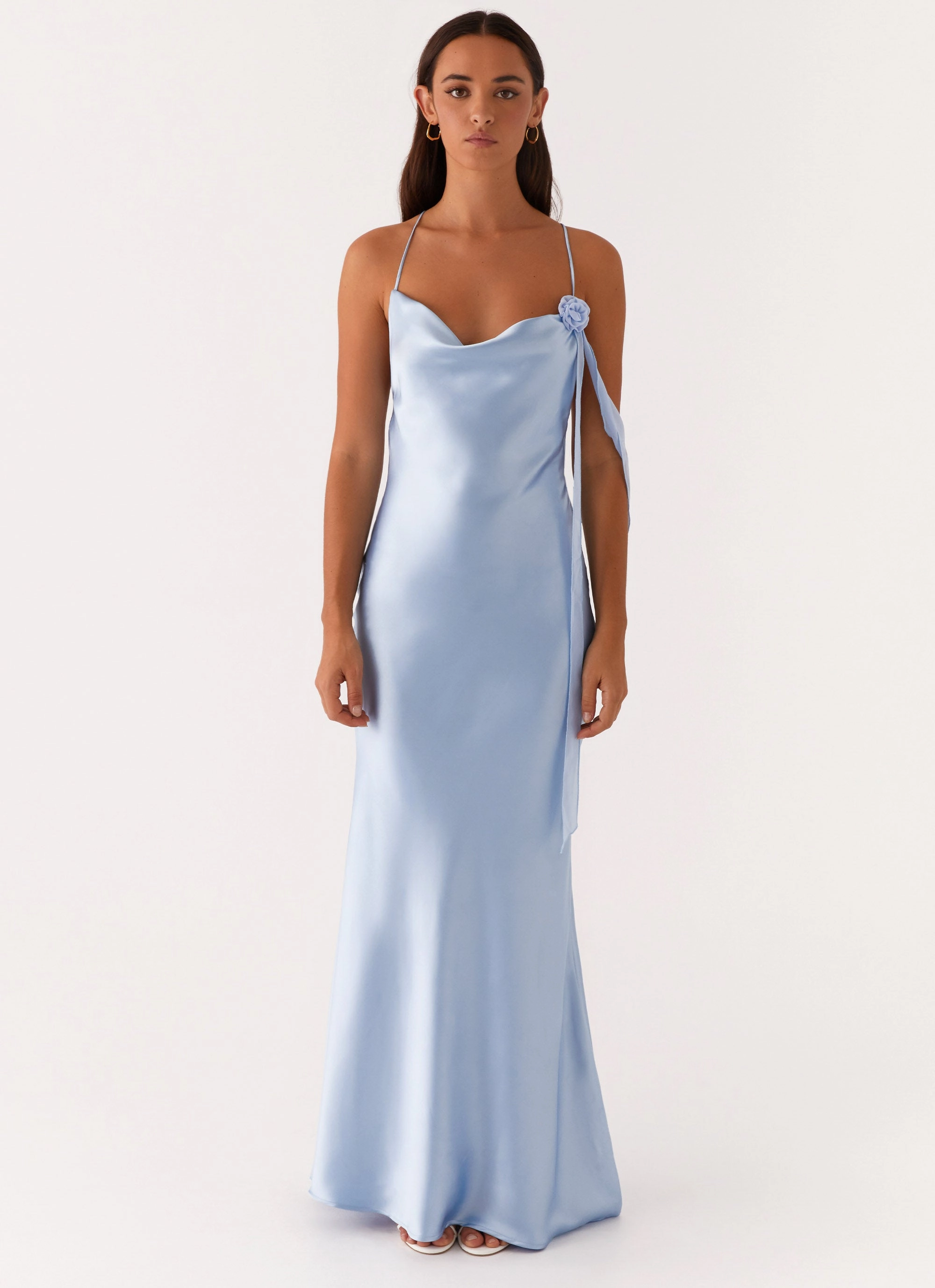 Stylish Waistband Too Sweet Satin Maxi Dress - Blue